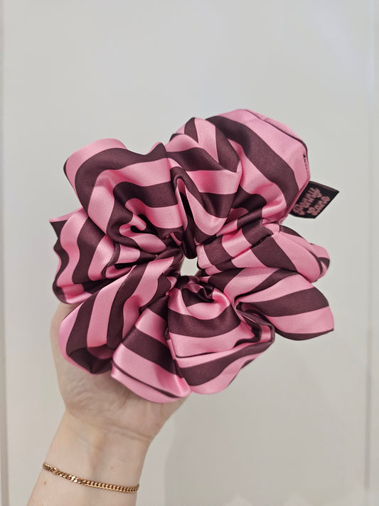 Burgundy and pink stripe , XL Luxury Satin Hair Scrunchie