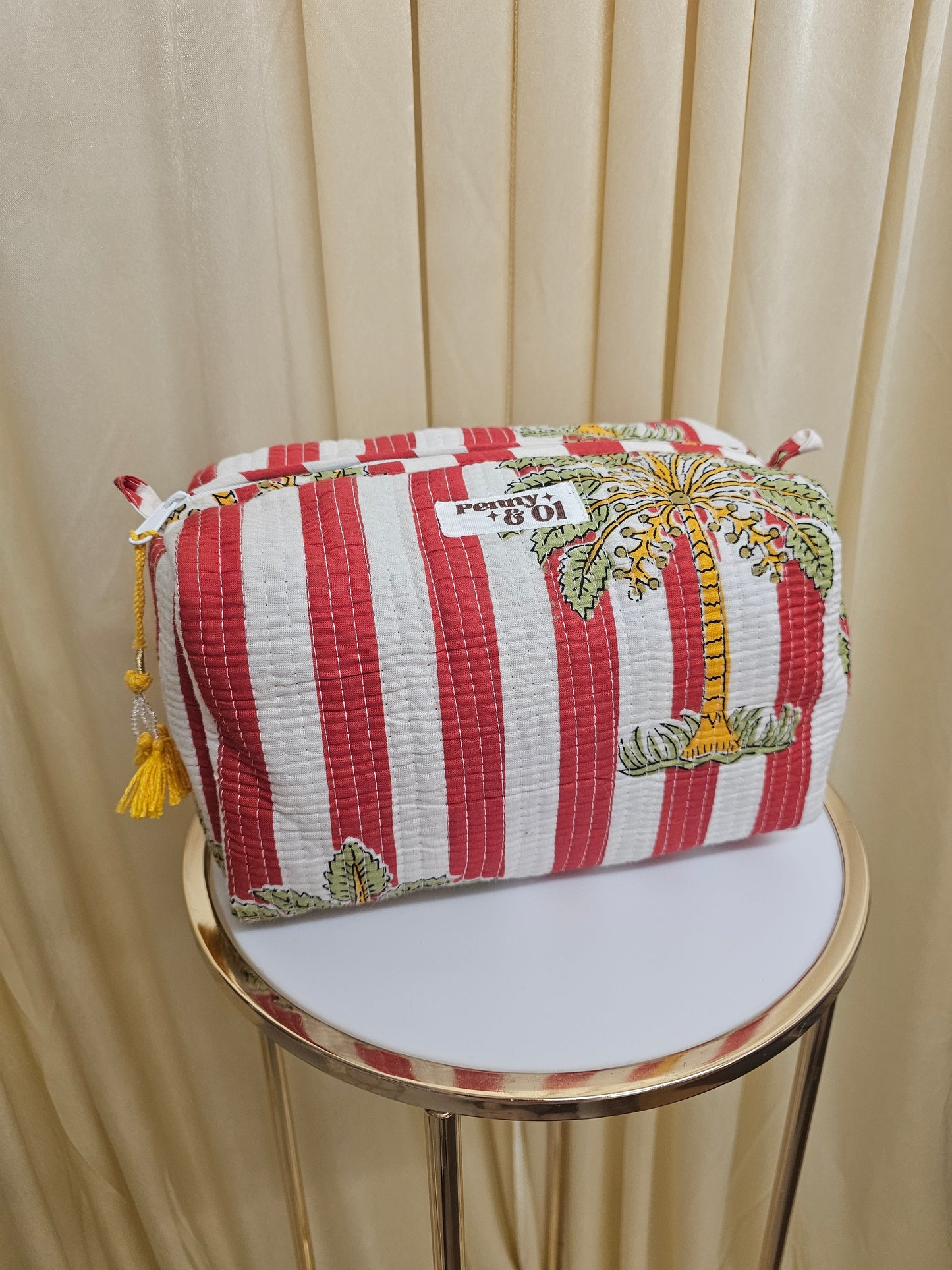 Red Striped Palm Tree Waterproof Zip pouch.