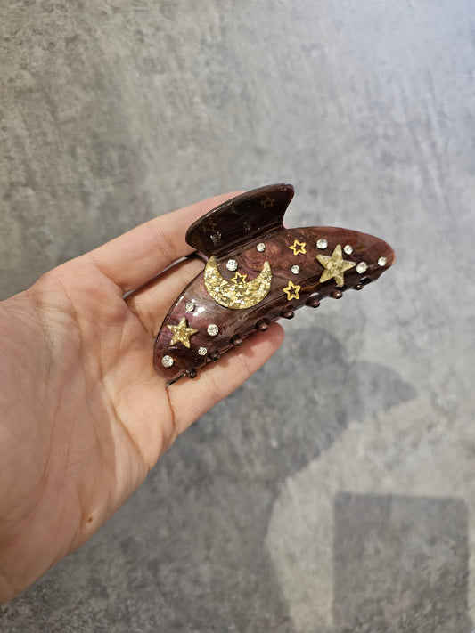 Brown marble night sky Claw Clip