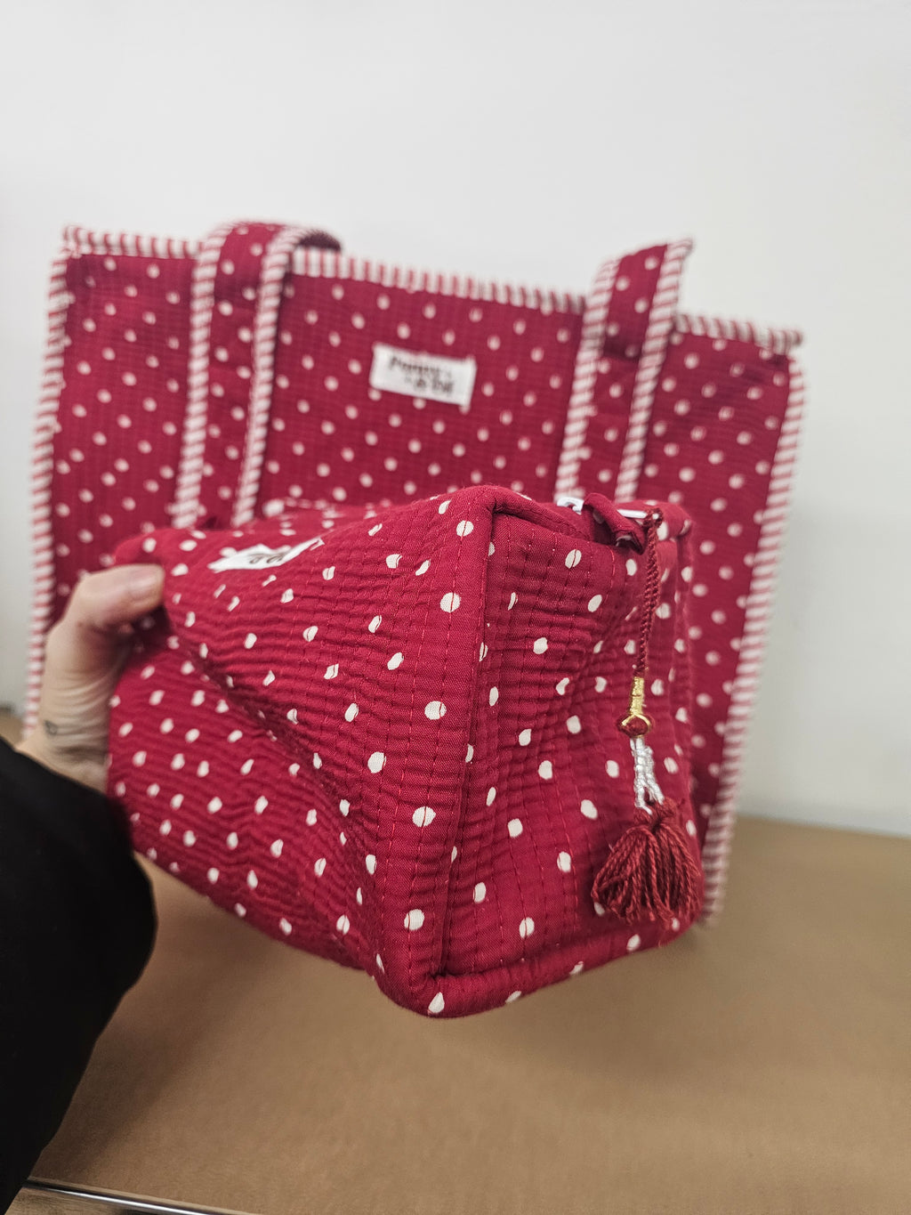 Red Polka Dot collection, tote bags. Cotton tote bags all sizes.