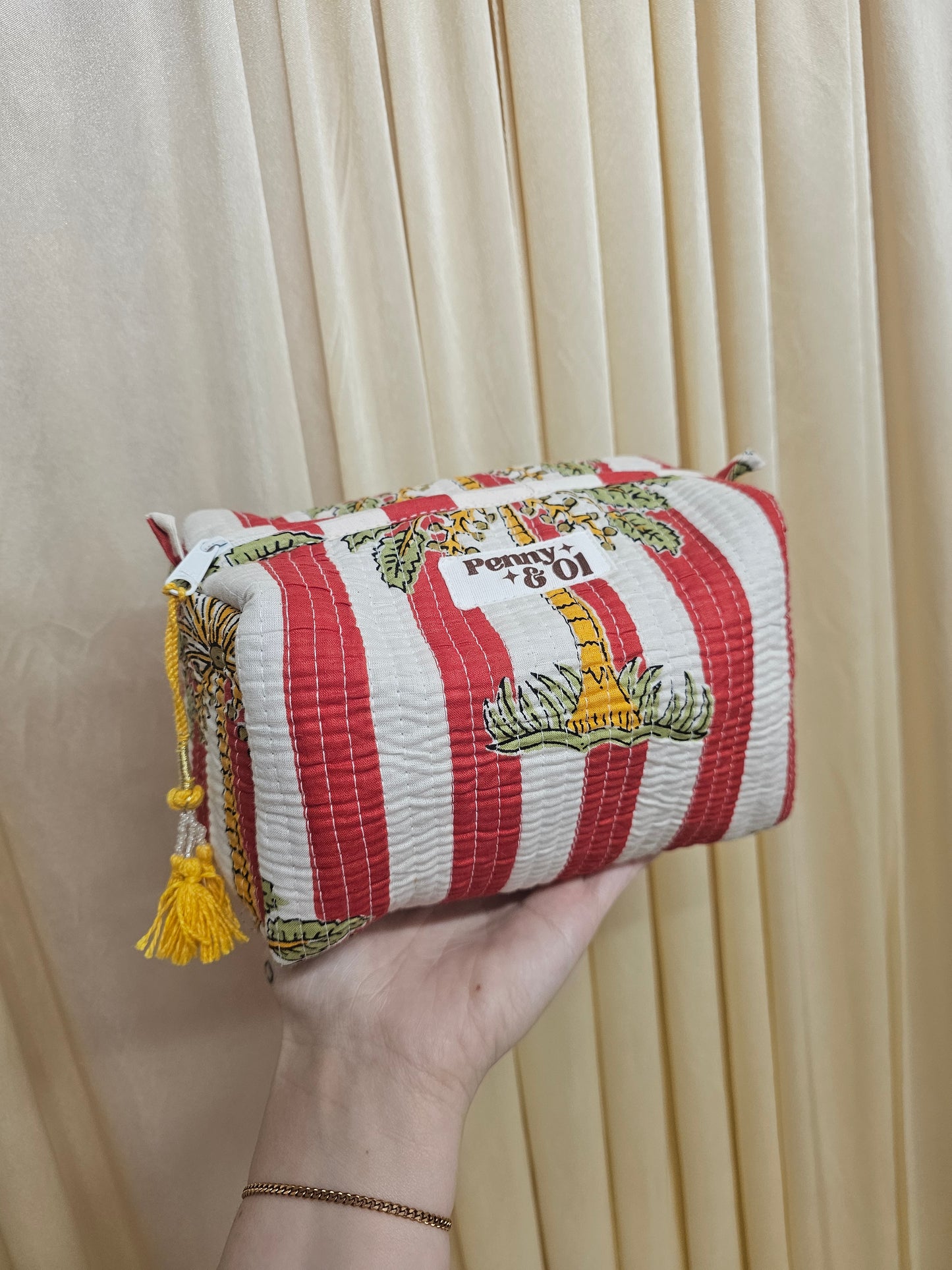 Red Striped Palm Tree Waterproof Zip pouch.