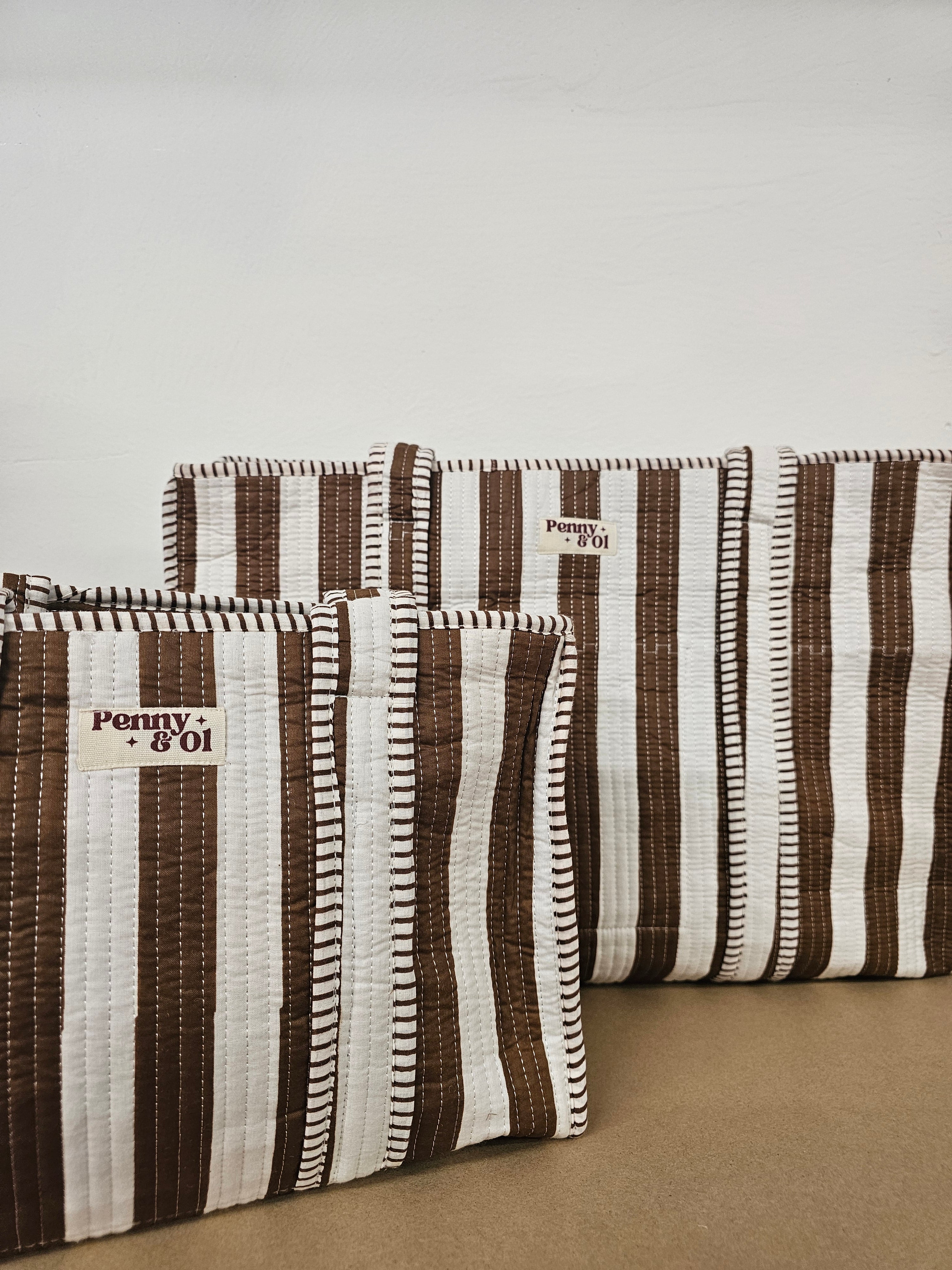 Brown Stripes Collection. Cotton, handmade tote bags