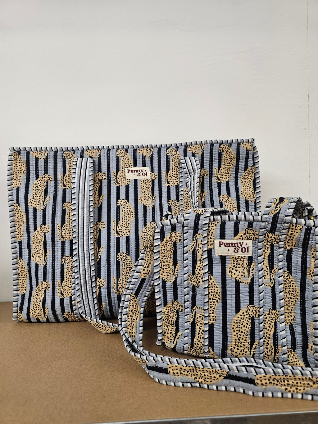 Grey Striped Leopard Collection, cotton tote bags, handmade tote.