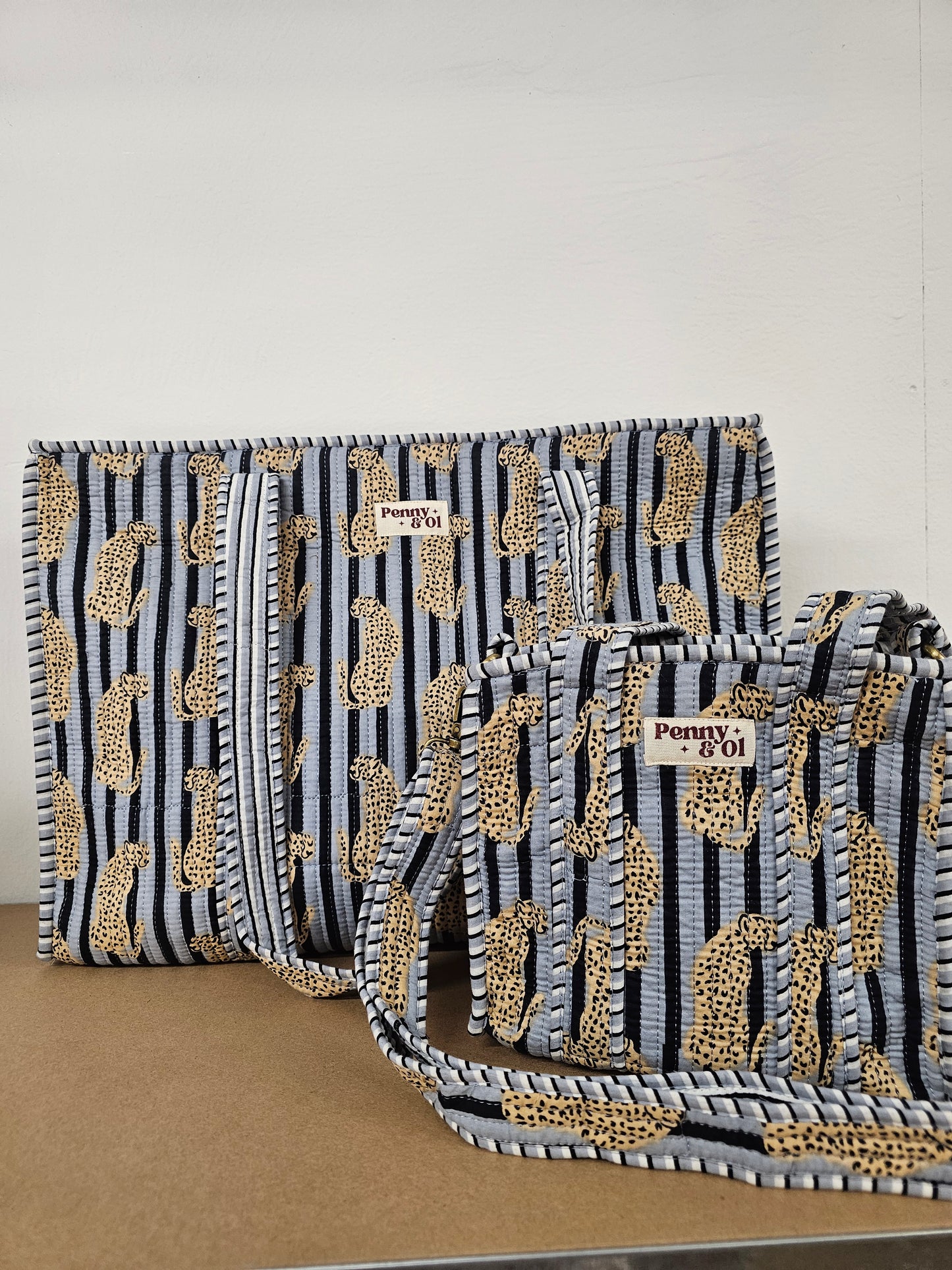 Grey Striped Leopard Collection, cotton tote bags, handmade tote.