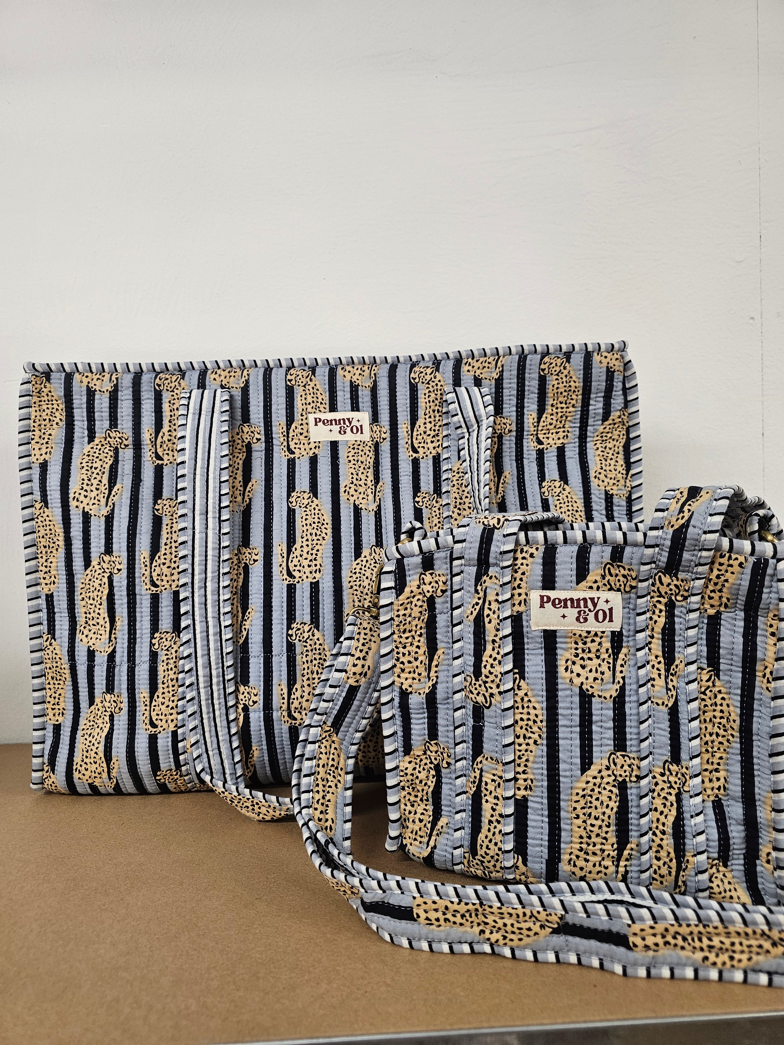 Grey Striped Leopard Collection, cotton tote bags, handmade tote.