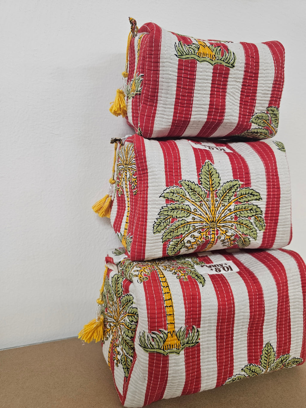 Red Striped Palm Tree Waterproof Zip pouch.