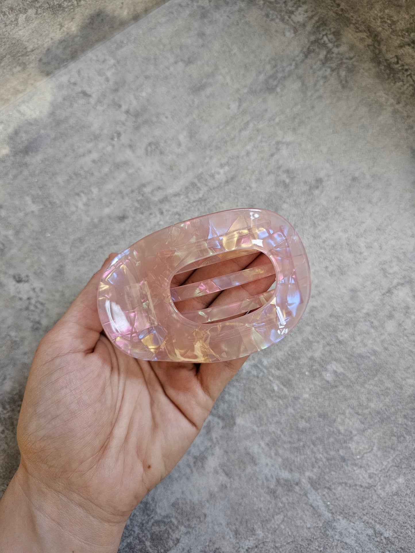 Flat Baby Pink Marble Claw Clip