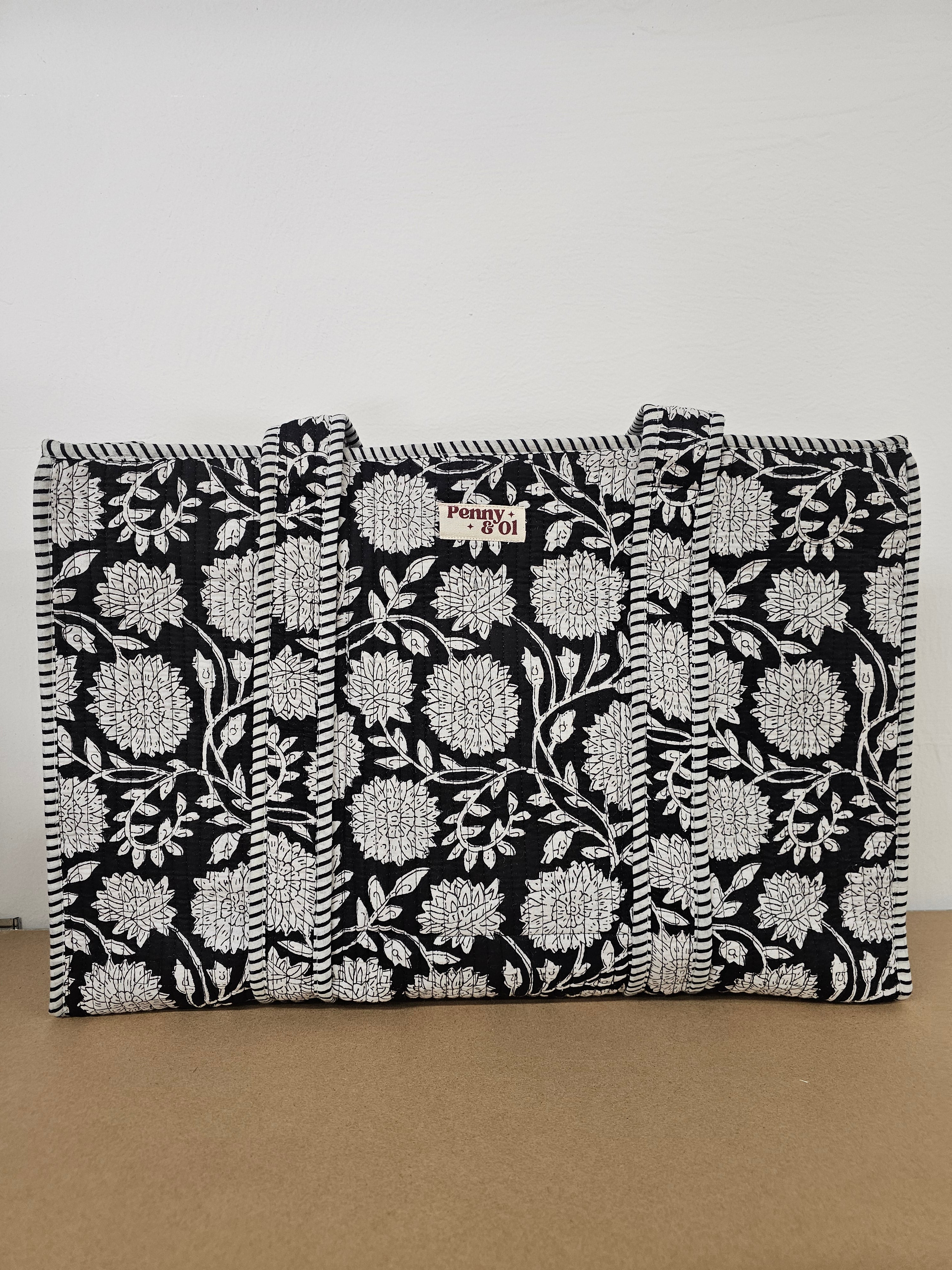 Midnight Blossom Collection, cotton, handmade tote bags
