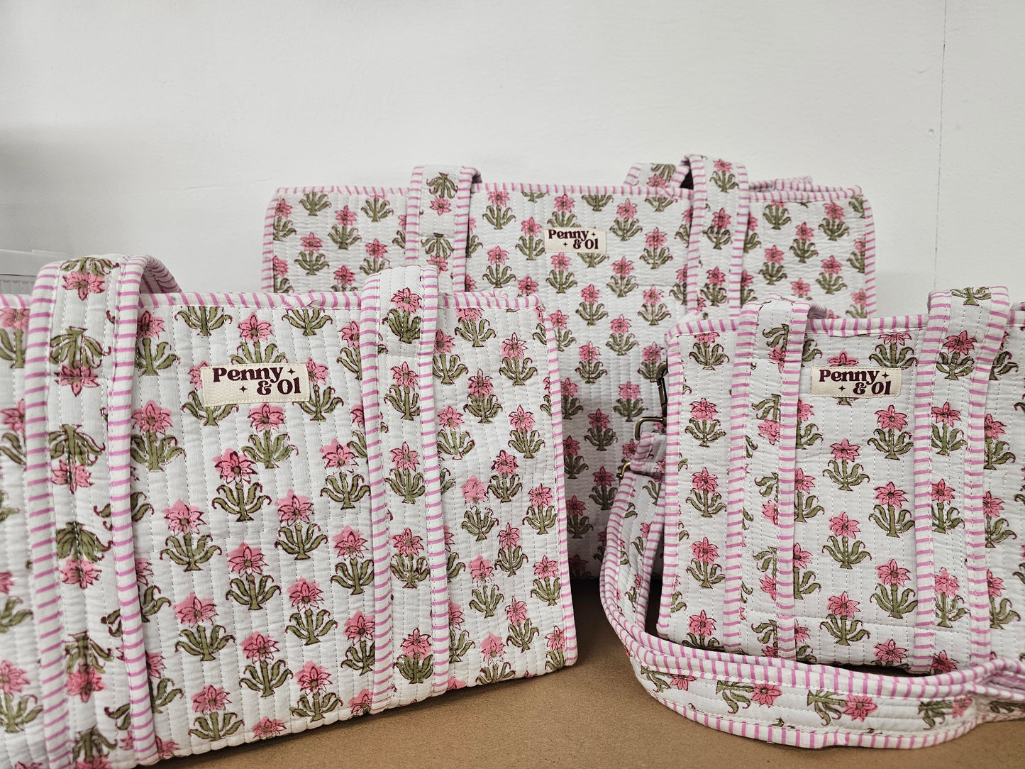 Baby Pink Floral Collection. Cotton, handmade tote bags.