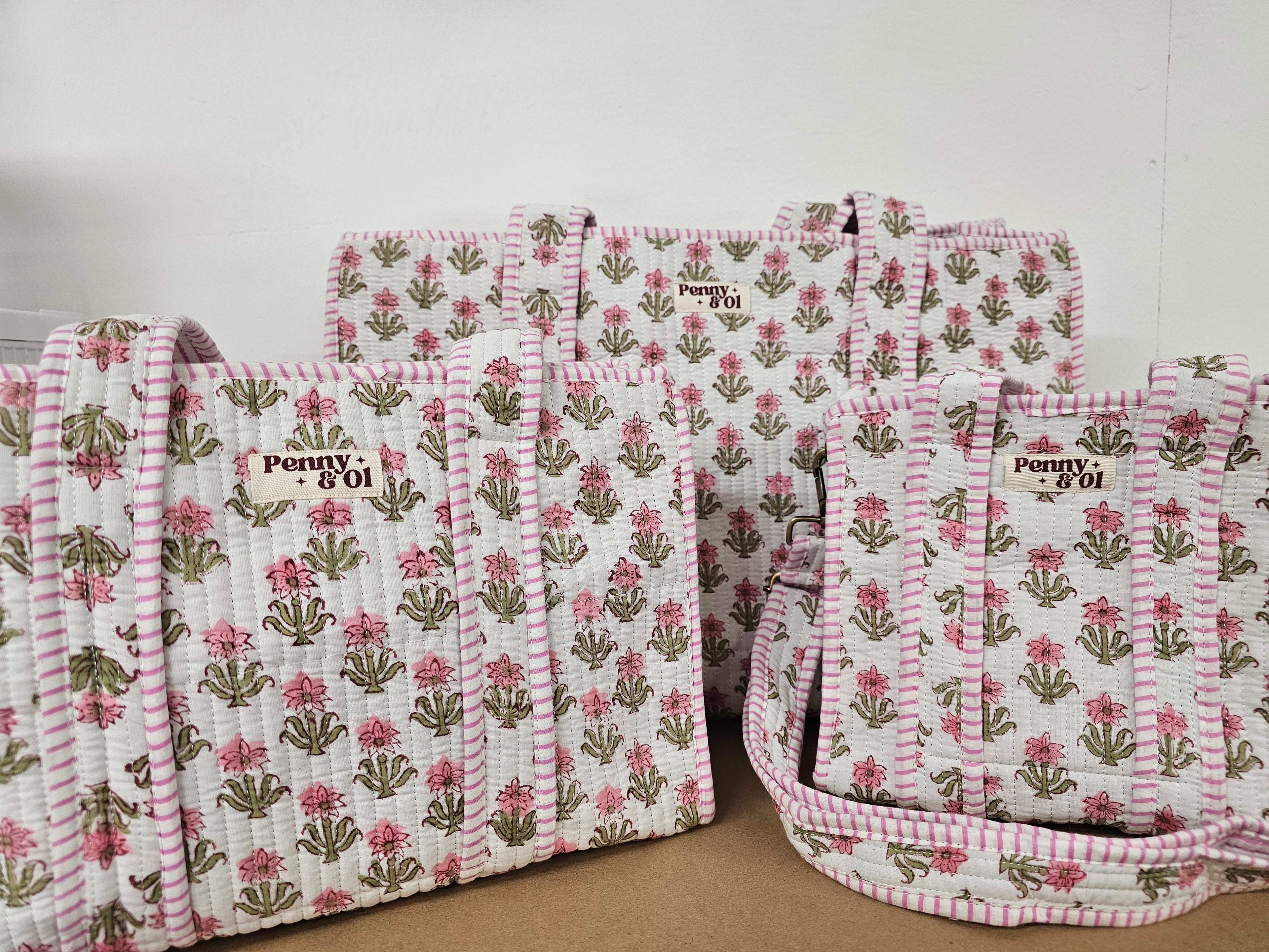 Baby Pink Floral Collection. Cotton, handmade tote bags.