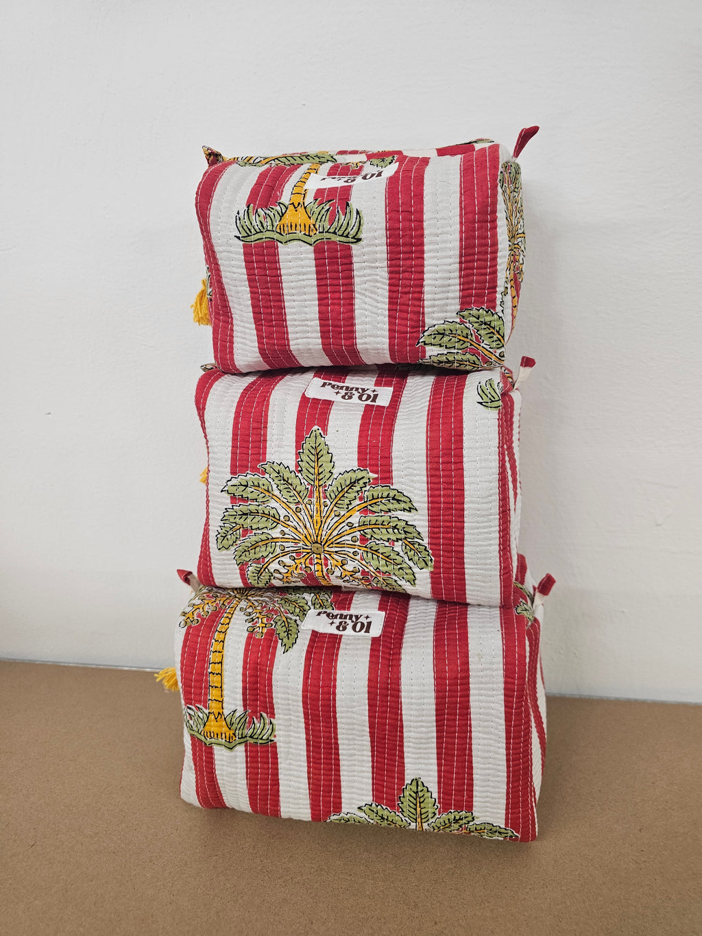 Red Striped Palm Tree Waterproof Zip pouch.