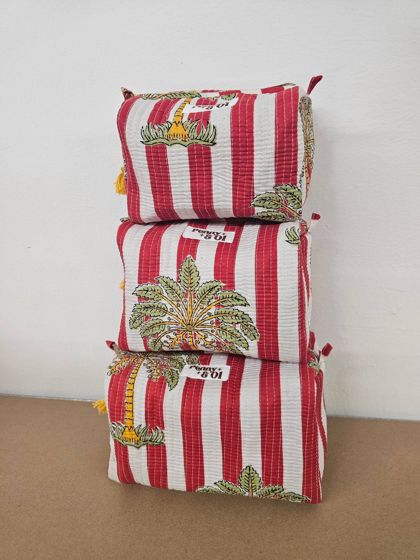 Red Striped Palm Tree Waterproof Zip pouch.