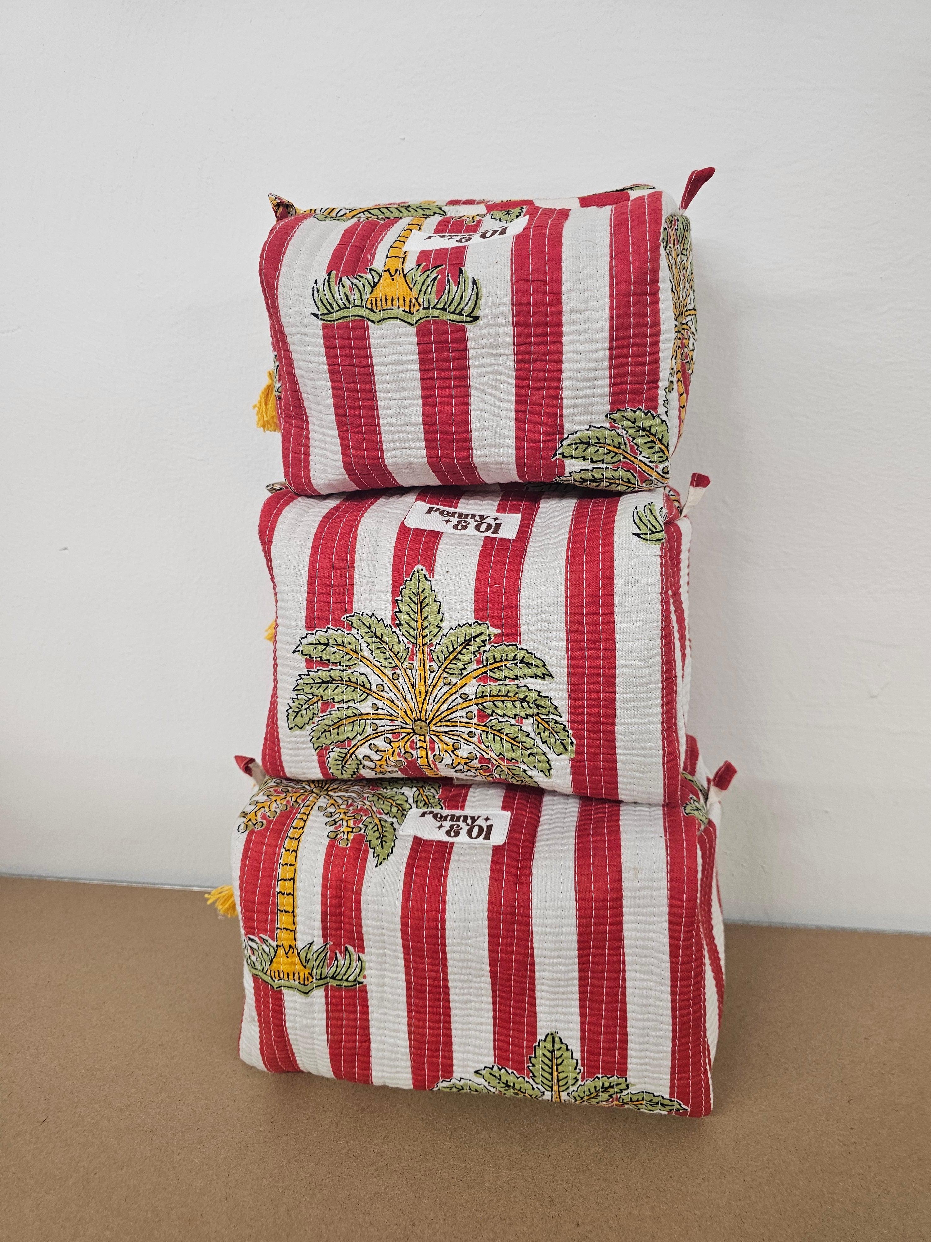 Red Striped Palm Tree Waterproof Zip pouch.