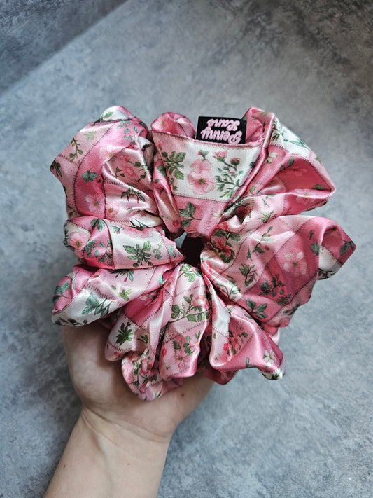 Pink Floral Patchwork XL Satin Hair Scrunchie