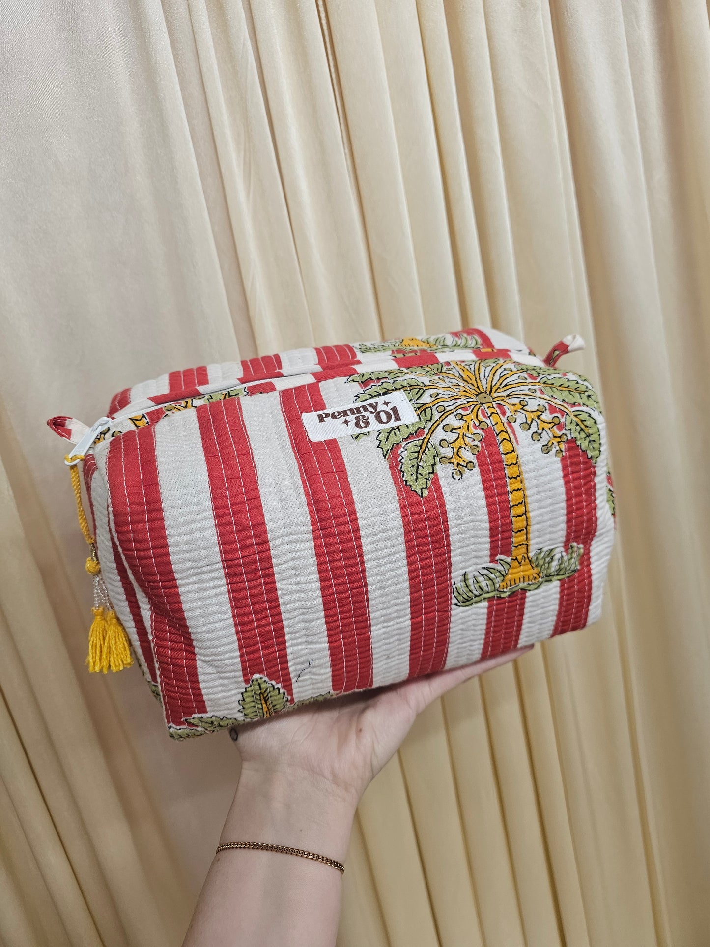 Red Striped Palm Tree Waterproof Zip pouch.