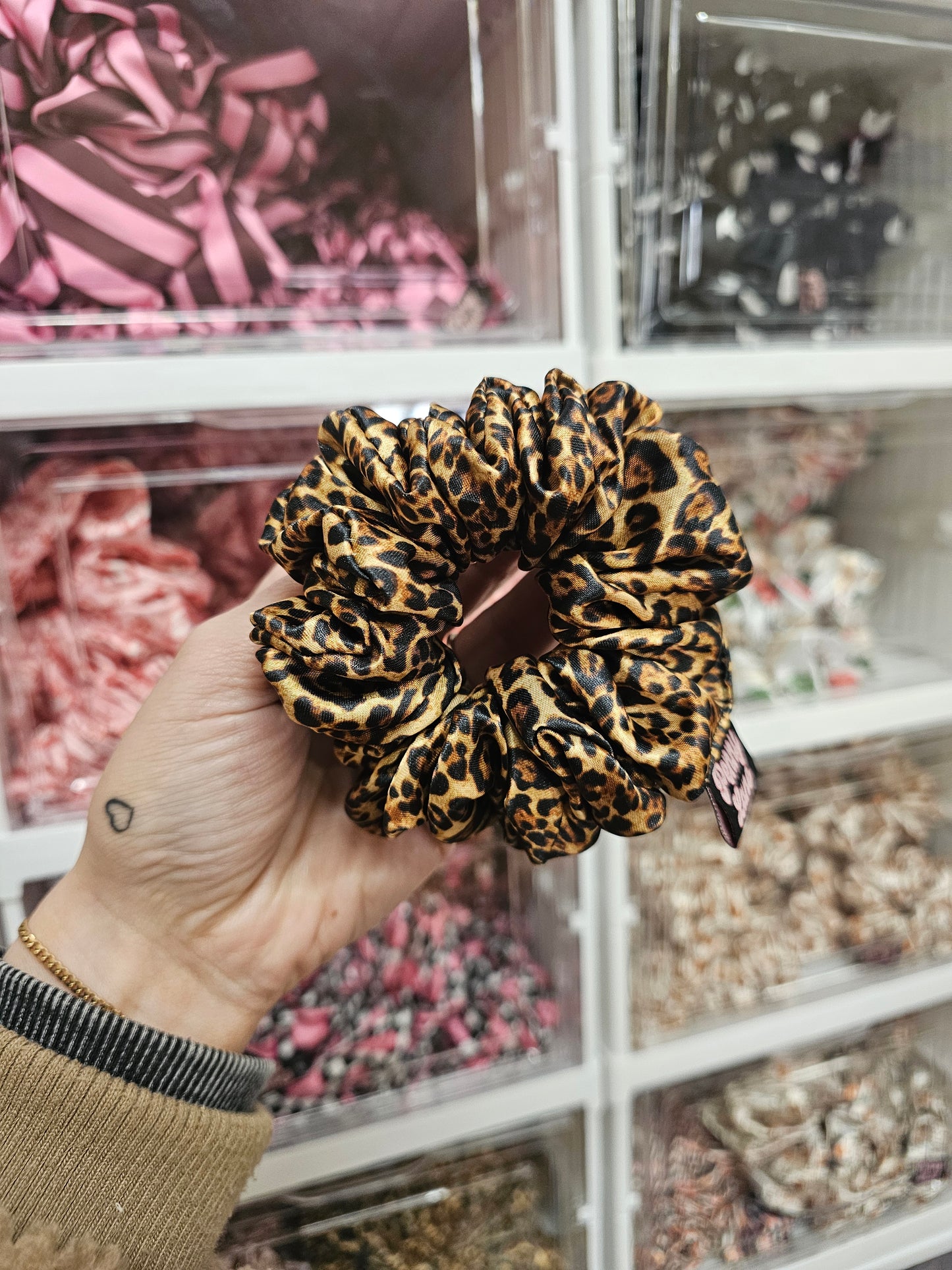 Leopard Print Midi Satin Hair Scrunchie