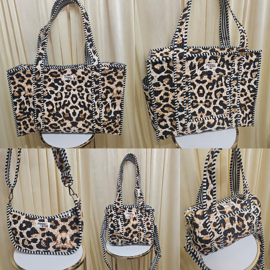 Leopard print collection, tote bags. Cotton tote bags all sizes.