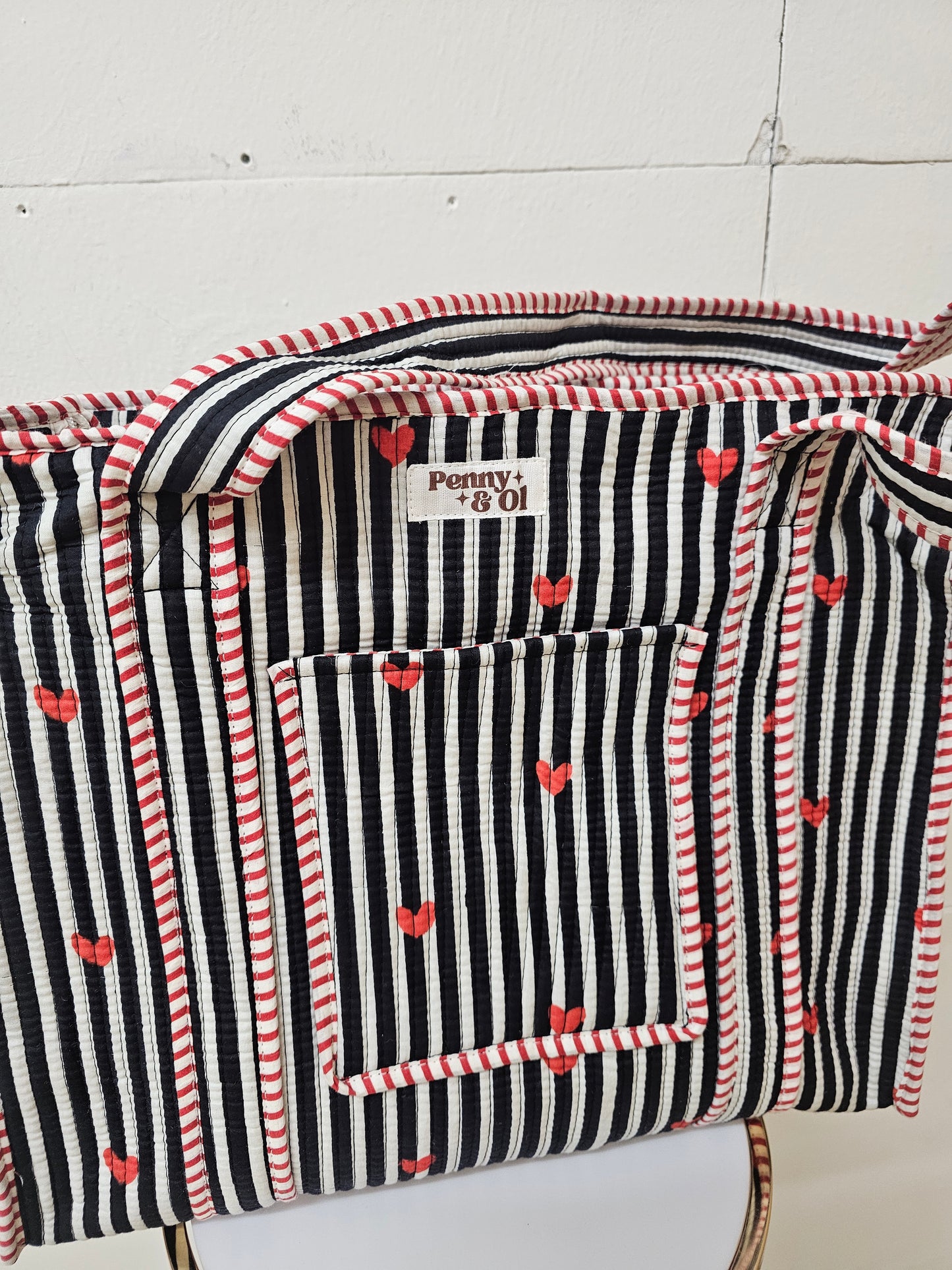 Black Striped Hearts collection, tote bags. Cotton tote bags all sizes