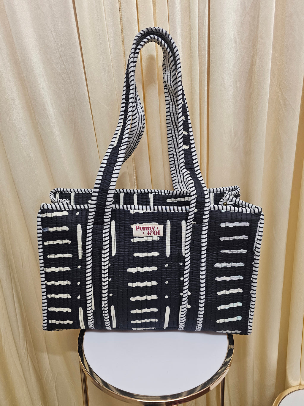 Monochrome Medium Tote Bag, 100% cotton handmade tote.