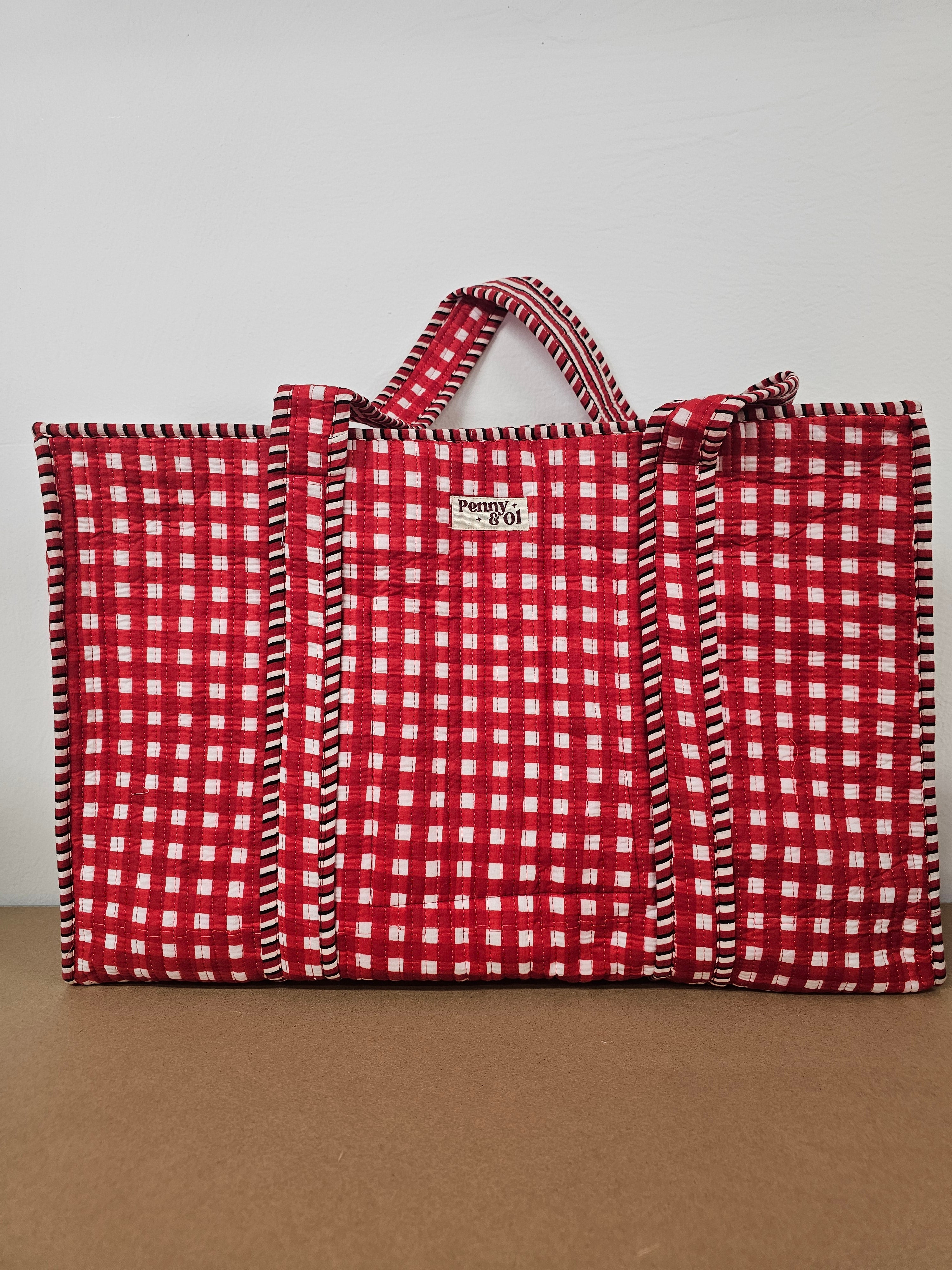 Red Gingham Collection. Cotton, handmade tote bags