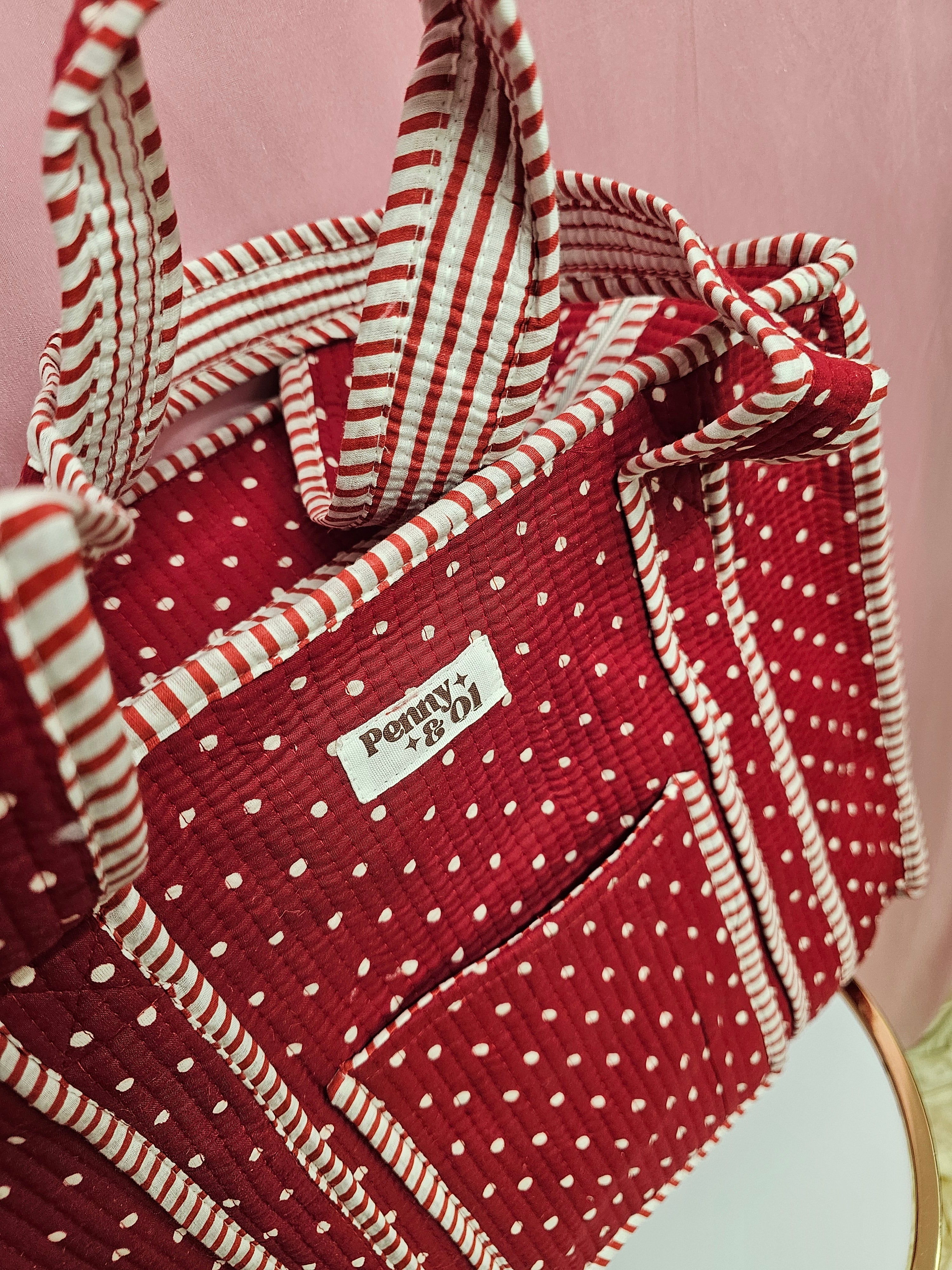 Red Polka Dot collection, tote bags. Cotton tote bags all sizes.