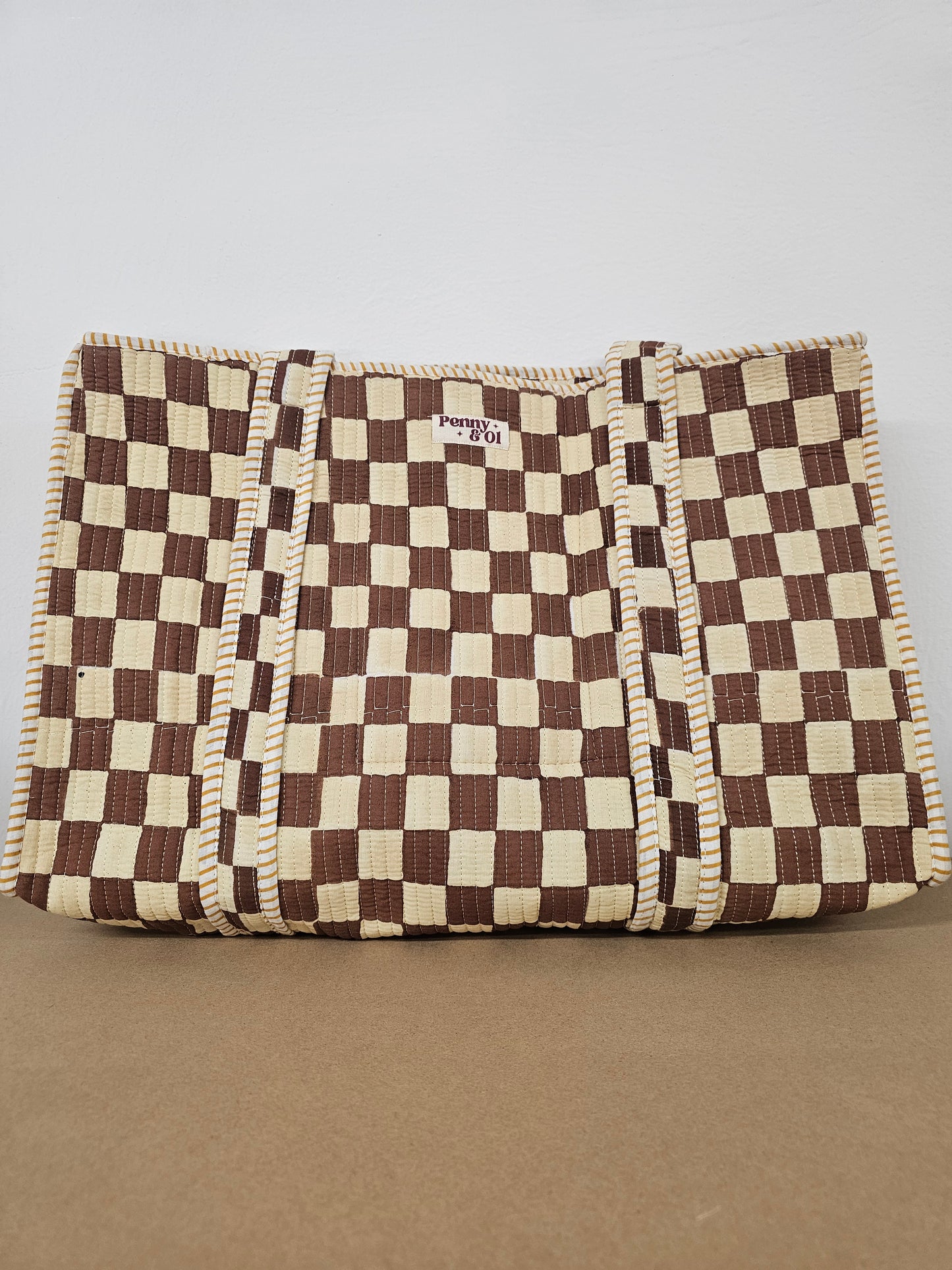 Brown Checkerboard Collection. Cotton, handmade tote bags