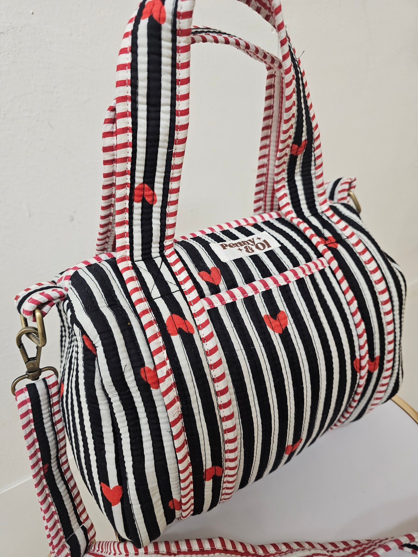 Black Striped Hearts collection, tote bags. Cotton tote bags all sizes