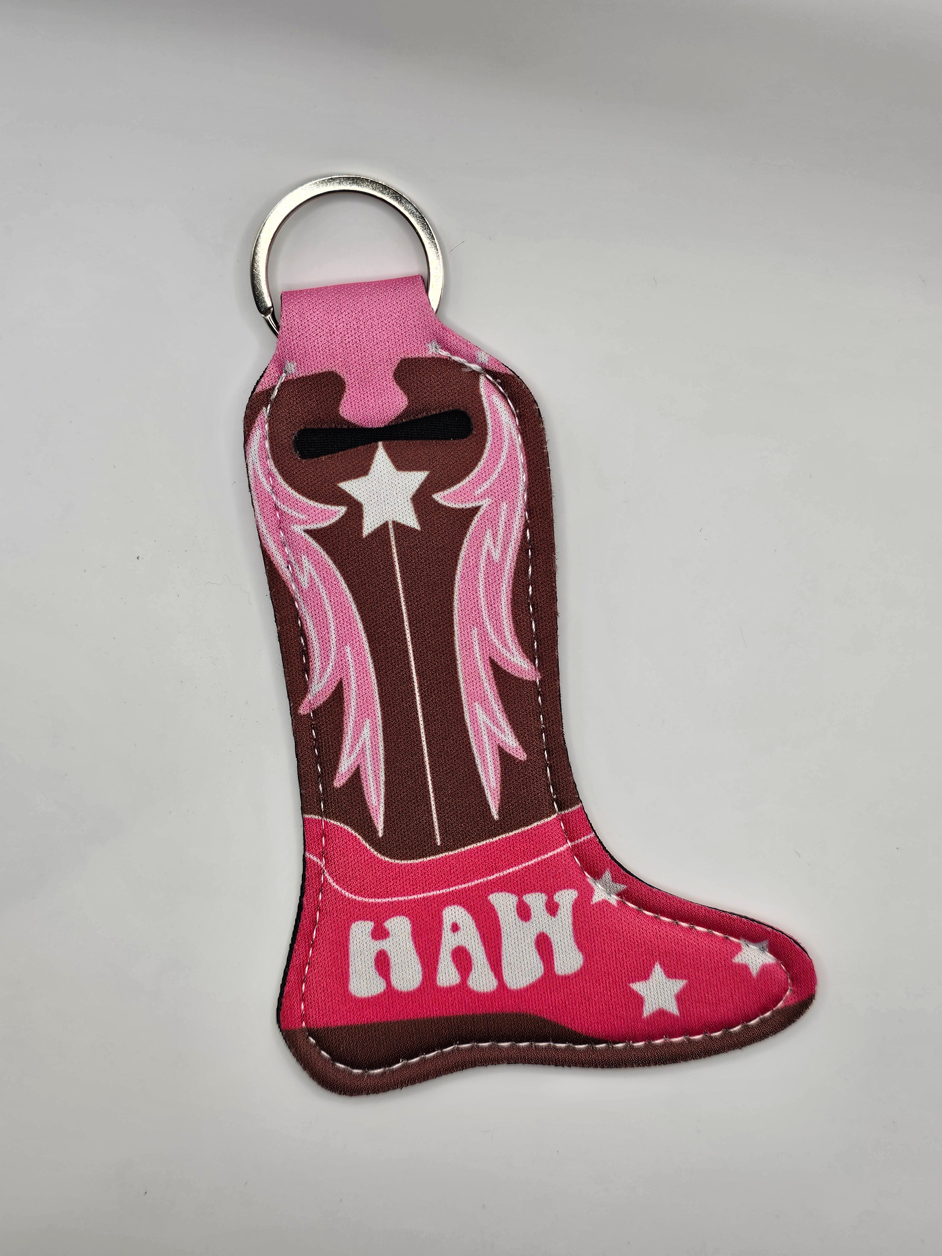 Cowgirl boot keyring, Lip balm holder, New in PLS neoprene keyring