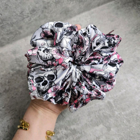 Pink Skulls XL Satin Hair Scrunchie