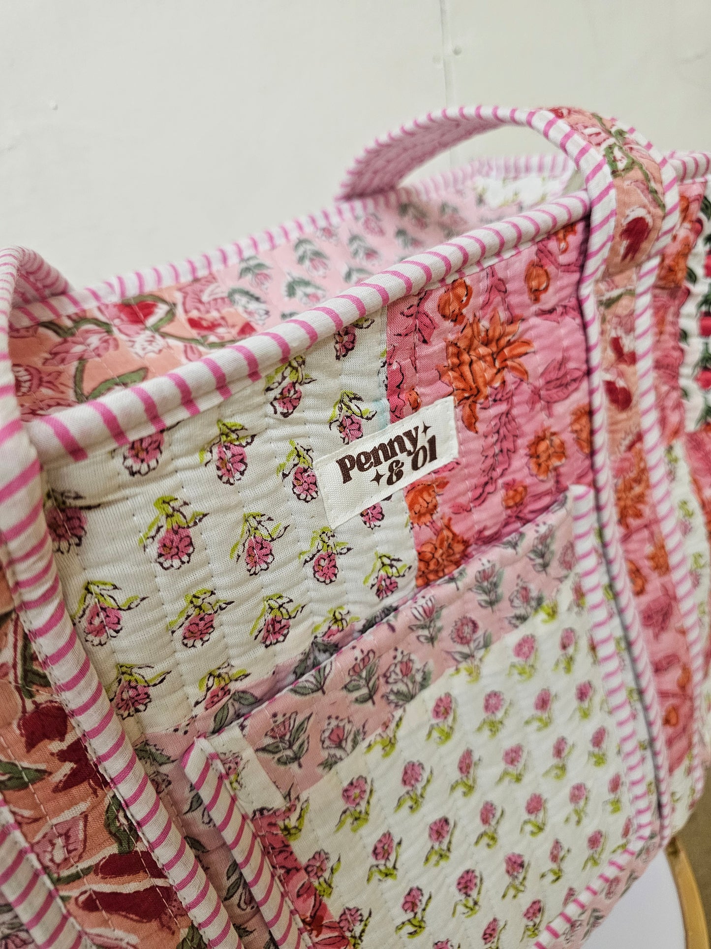 Baby pink patchwork Collection tote bags. Cotton tote bags all sizes