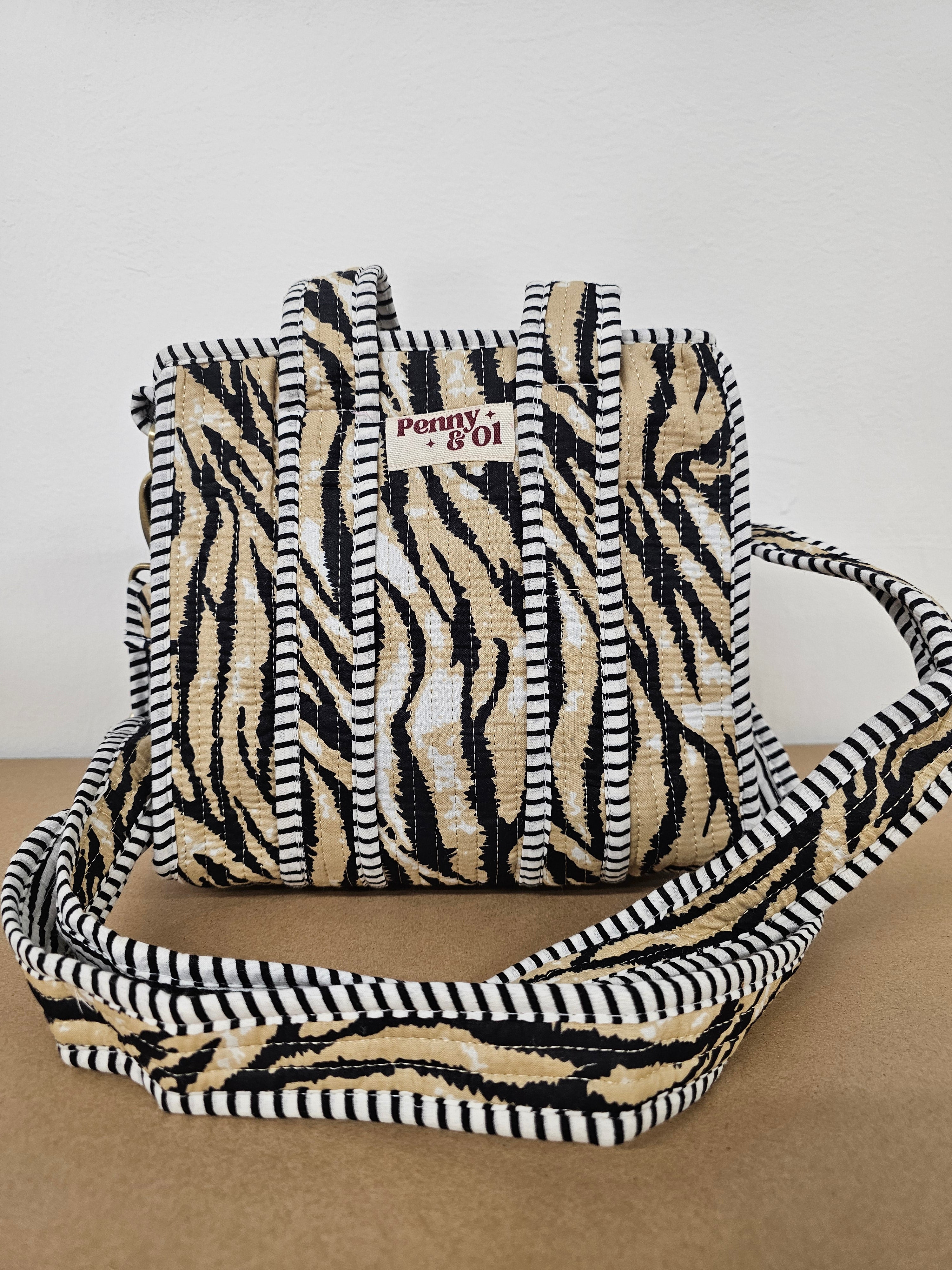 Beige Tiger Collection. Cotton, handmade tote bags