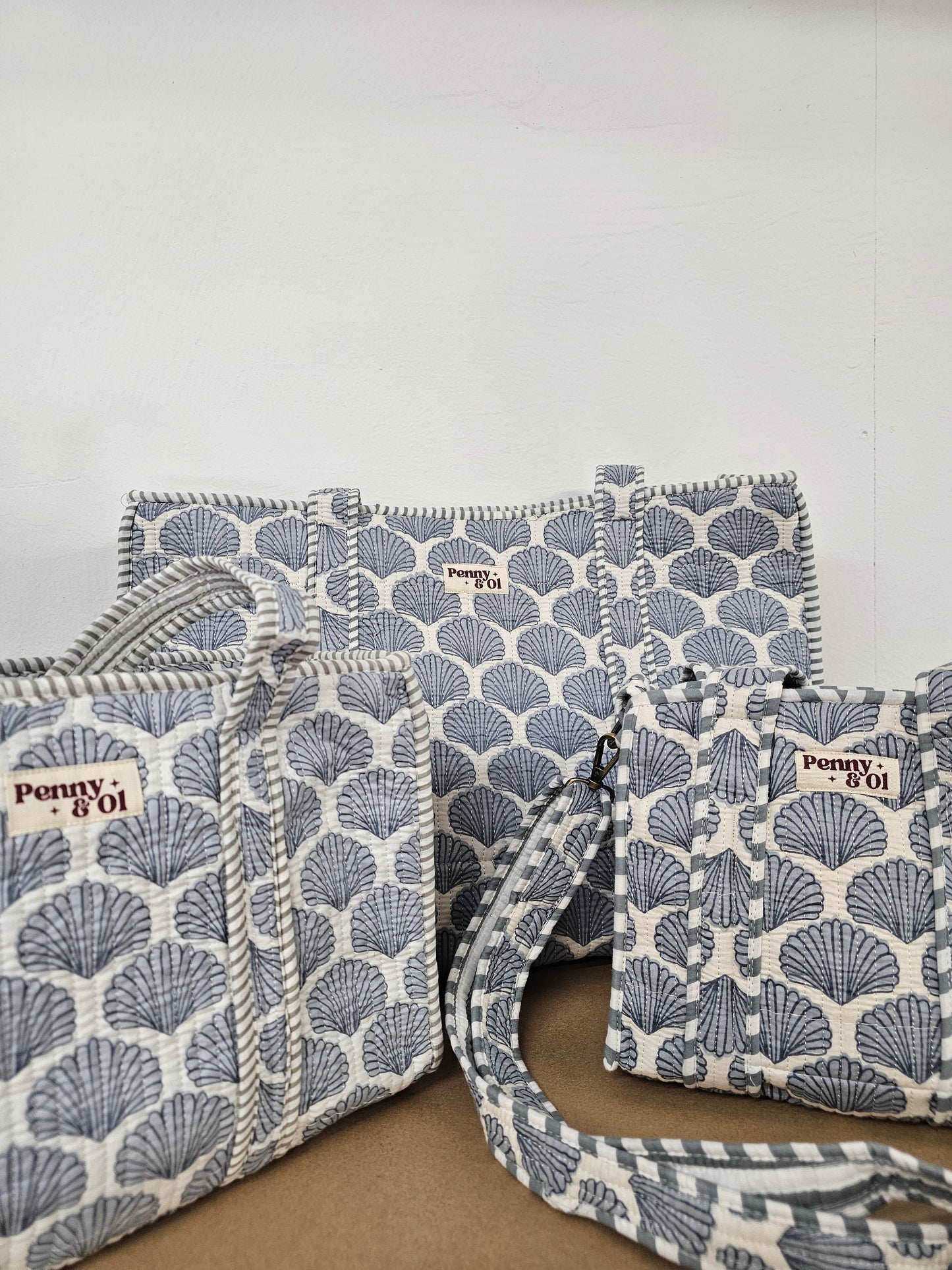 Blue Seashells Collection. Cotton, handmade tote bags.