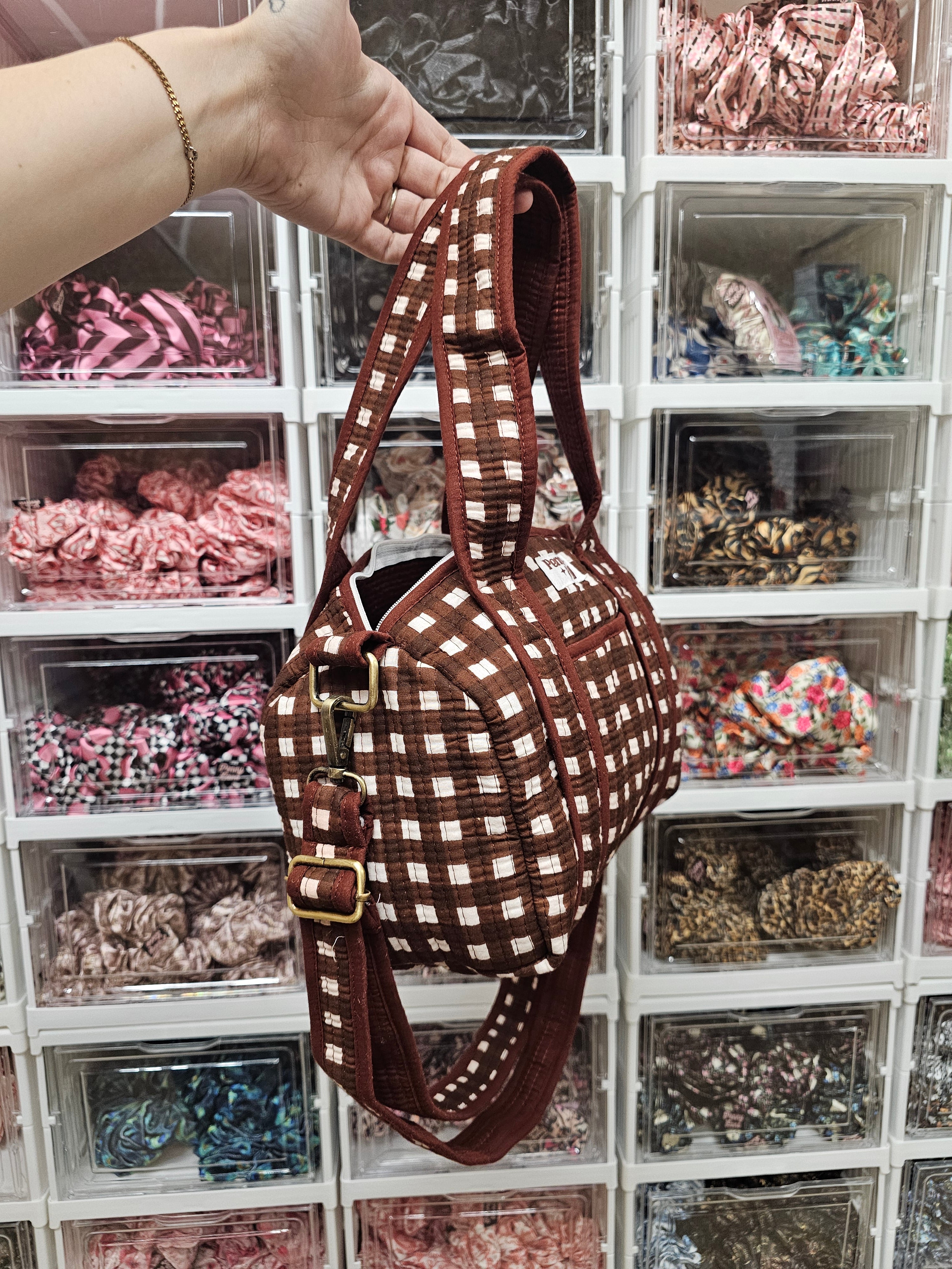 Chocolate Gingham MINI DUFFLE Tote Bags - Penny & Ol