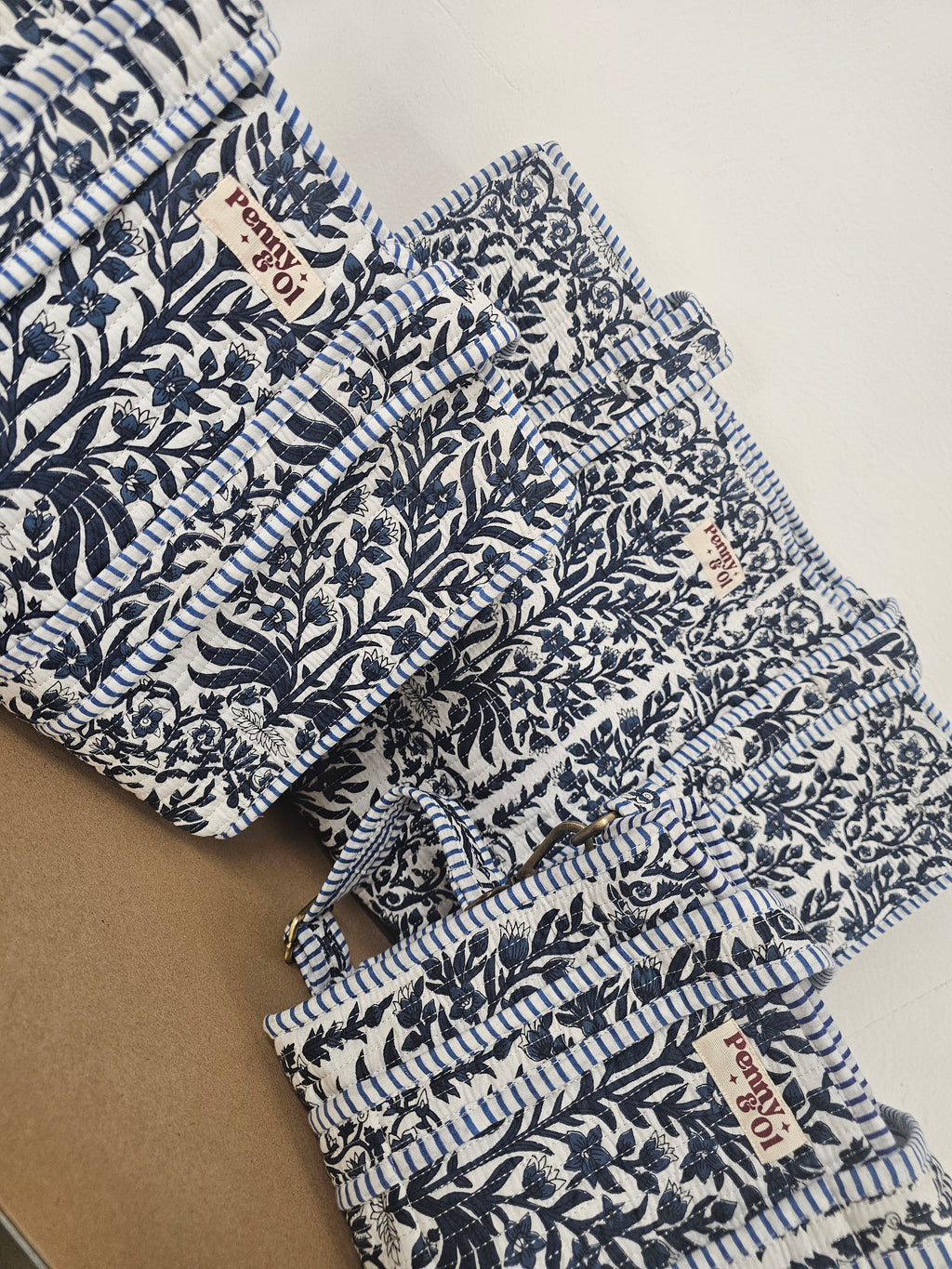 Navy Bloom Collection tote bags. Cotton tote bags all sizes