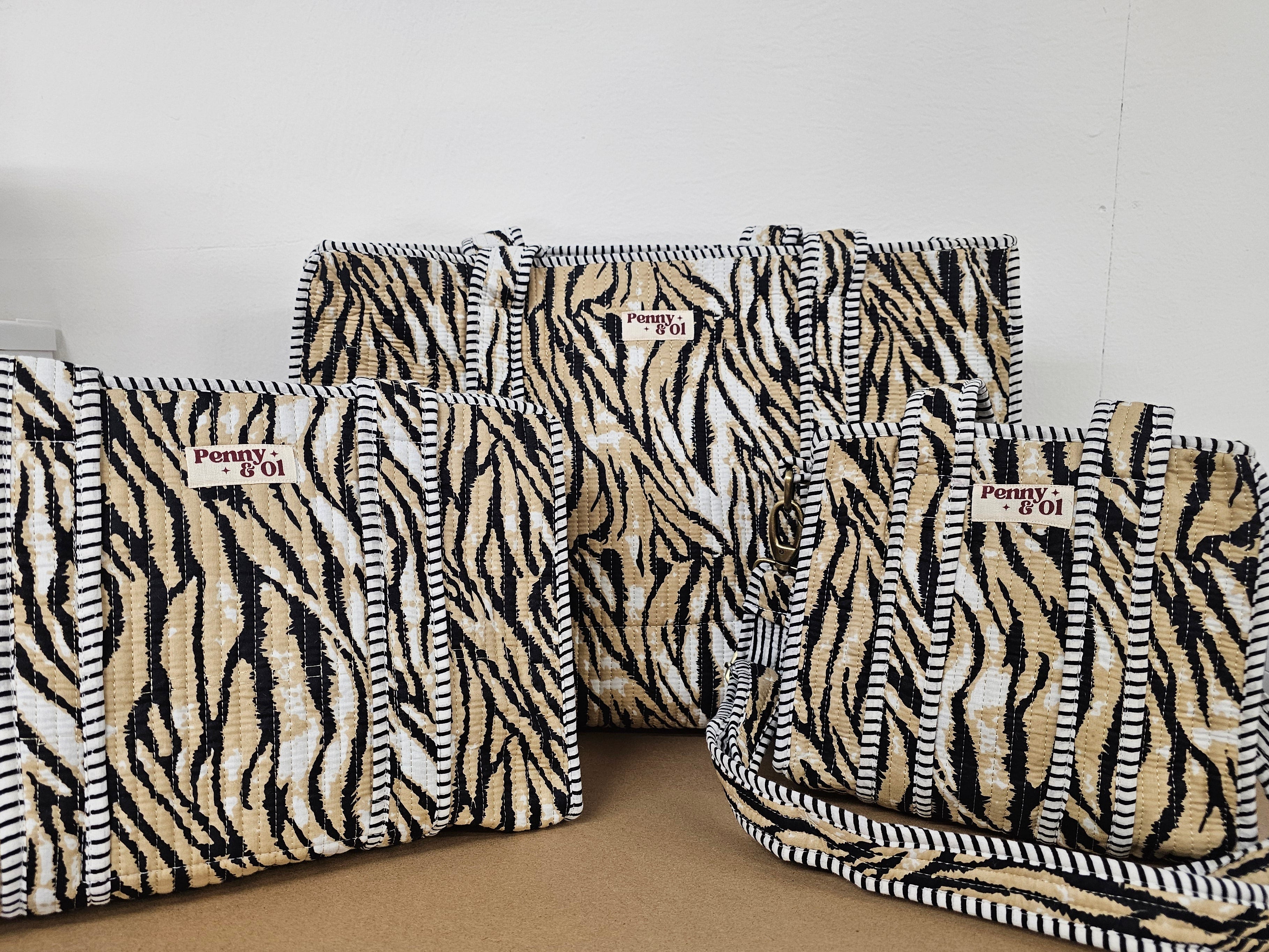 Beige Tiger Collection. Cotton, handmade tote bags
