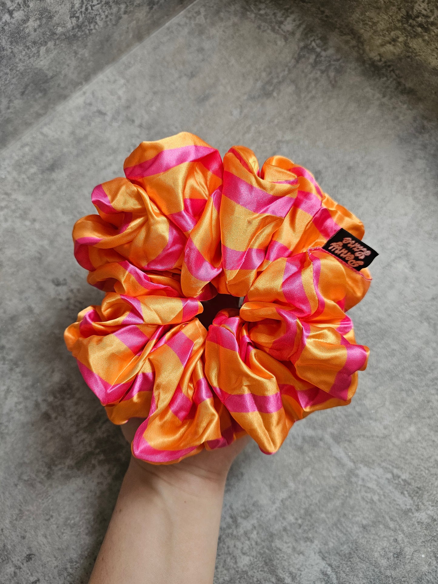 Pink and Orange Stripes XL Satin Hair Scrunchie
