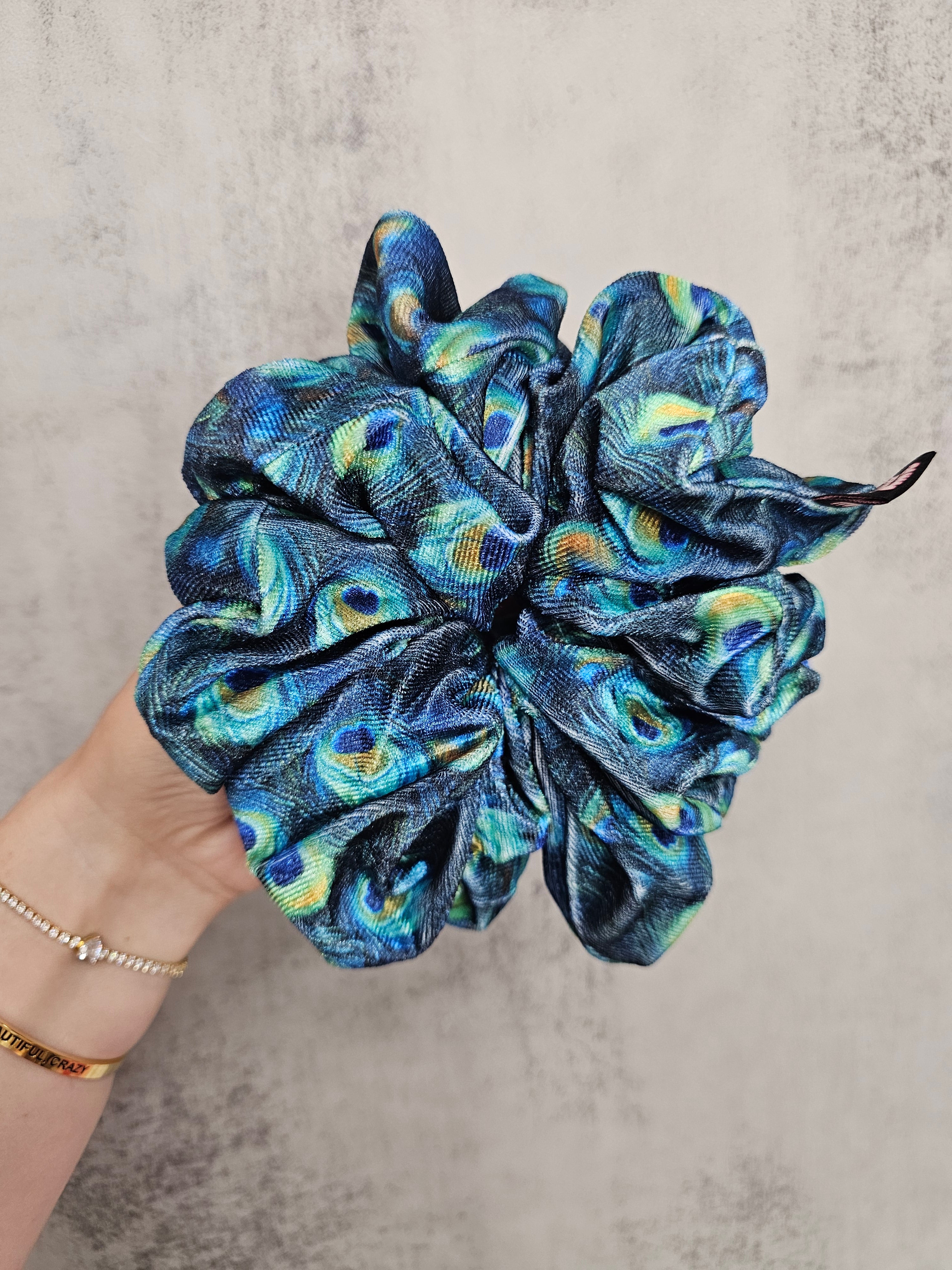 Peacock Velvet XL Hair Scrunchie.