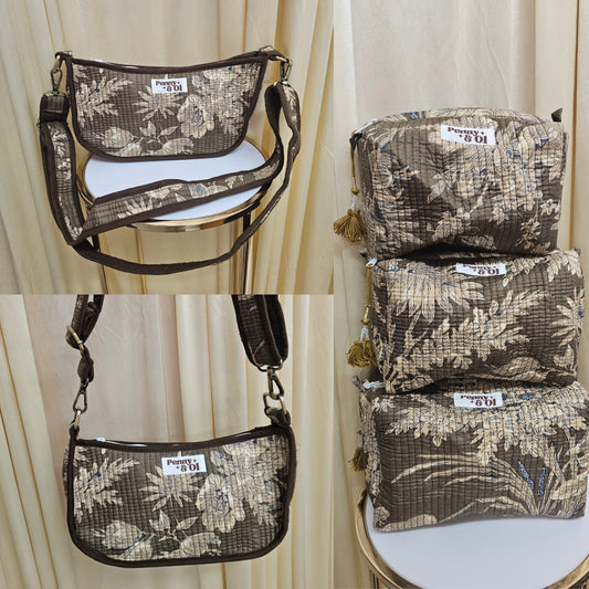 Brown Floral collection, tote bags. Cotton tote bags all sizes.