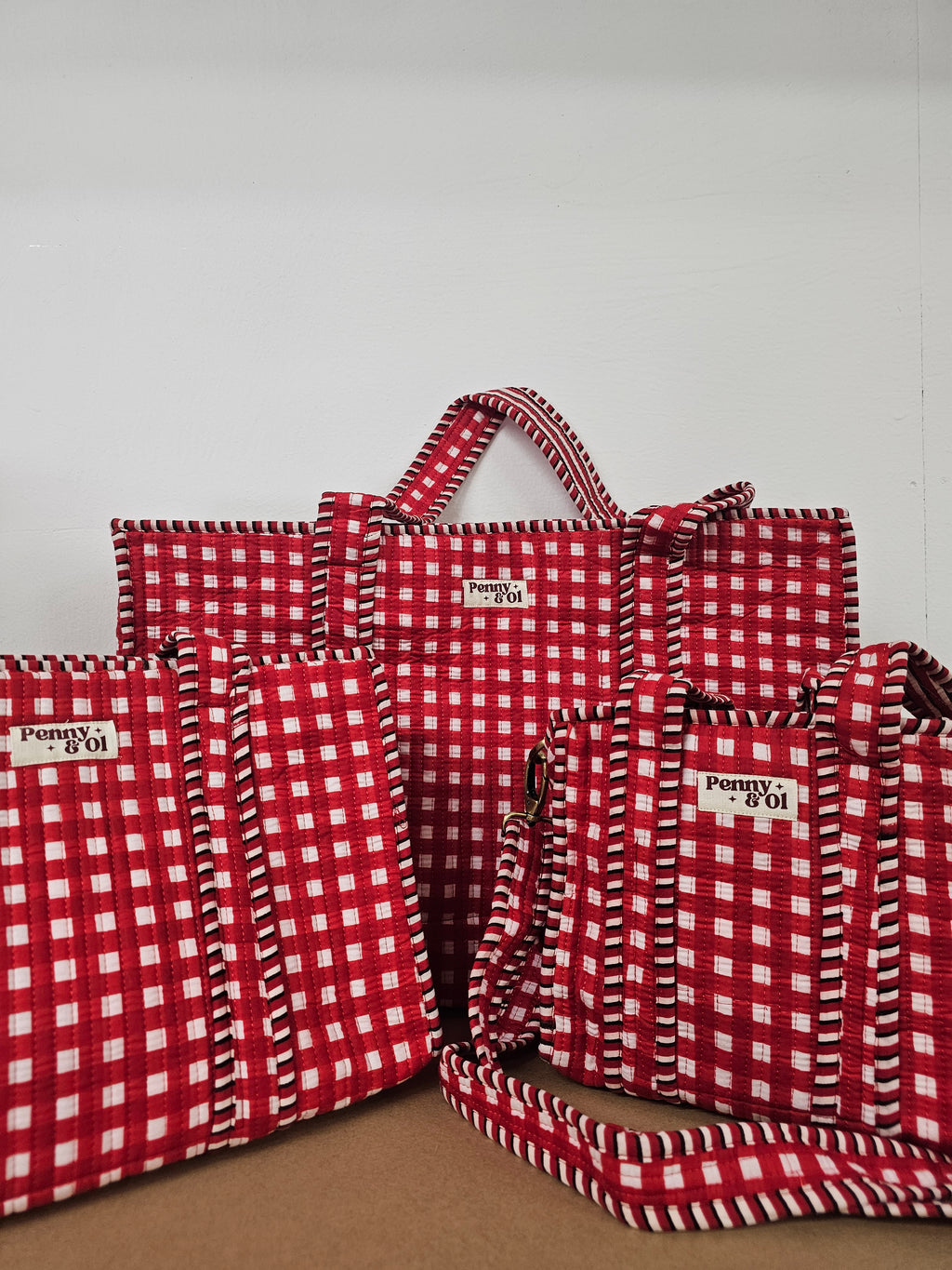 Red Gingham Collection. Cotton, handmade tote bags
