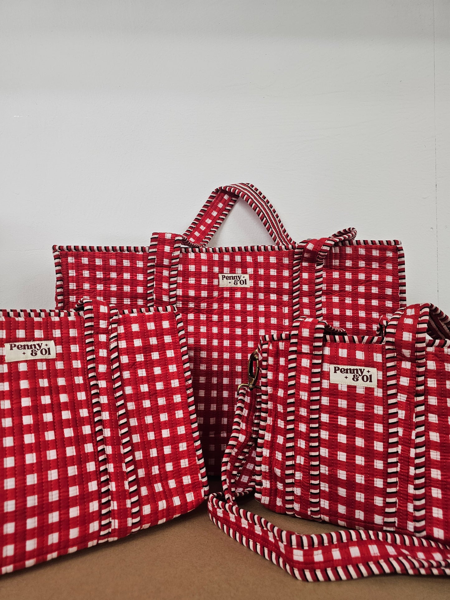 Red Gingham Collection. Cotton, handmade tote bags