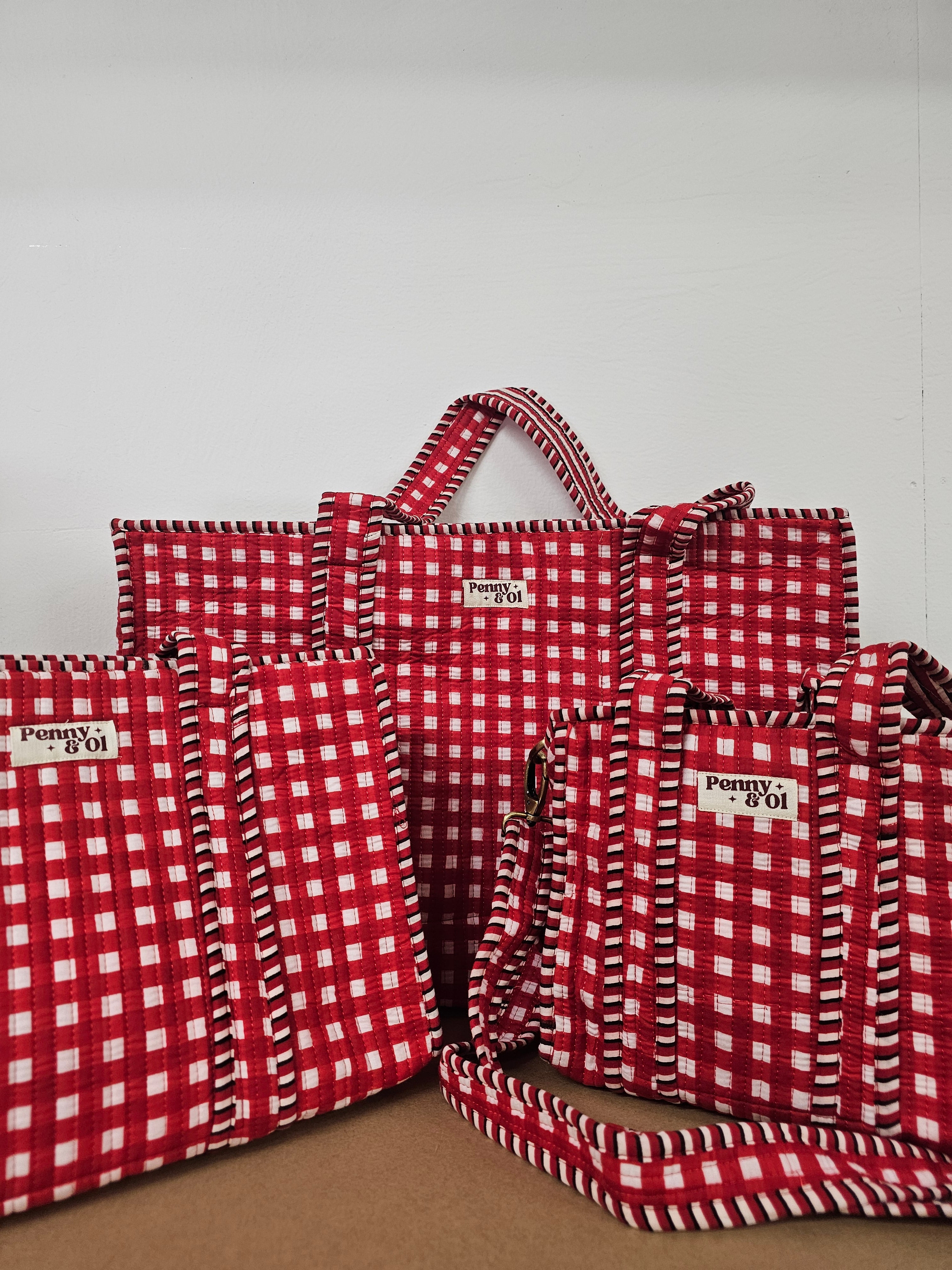 Red Gingham Collection. Cotton, handmade tote bags