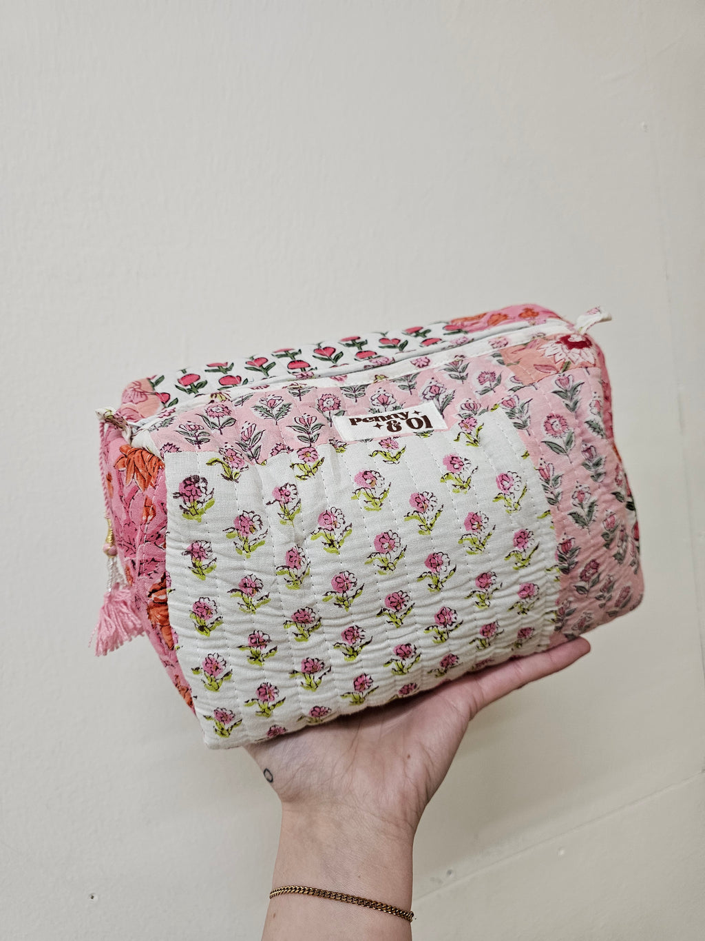 Baby pink patchwork waterproof pouches