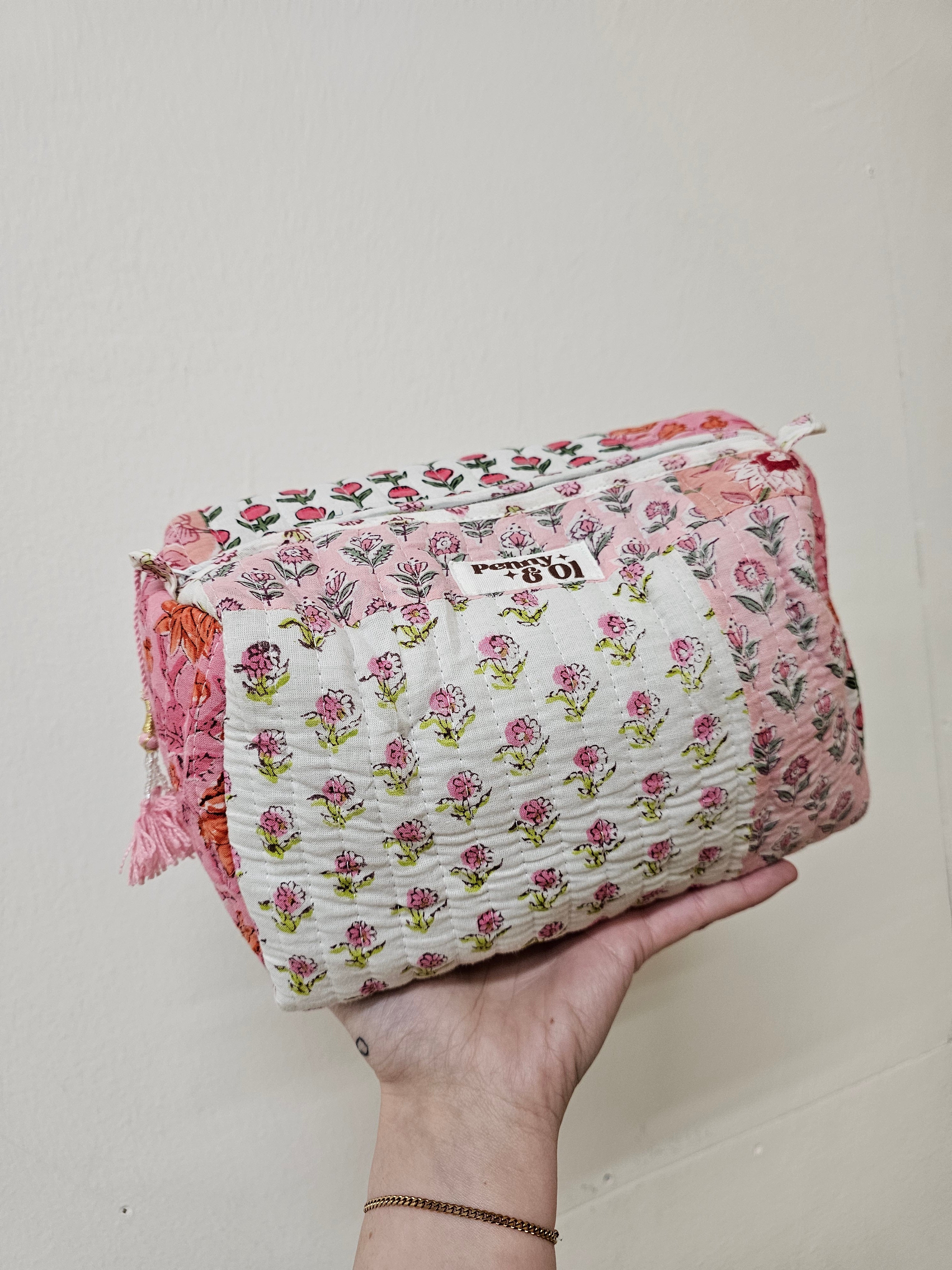 Baby pink patchwork waterproof pouches