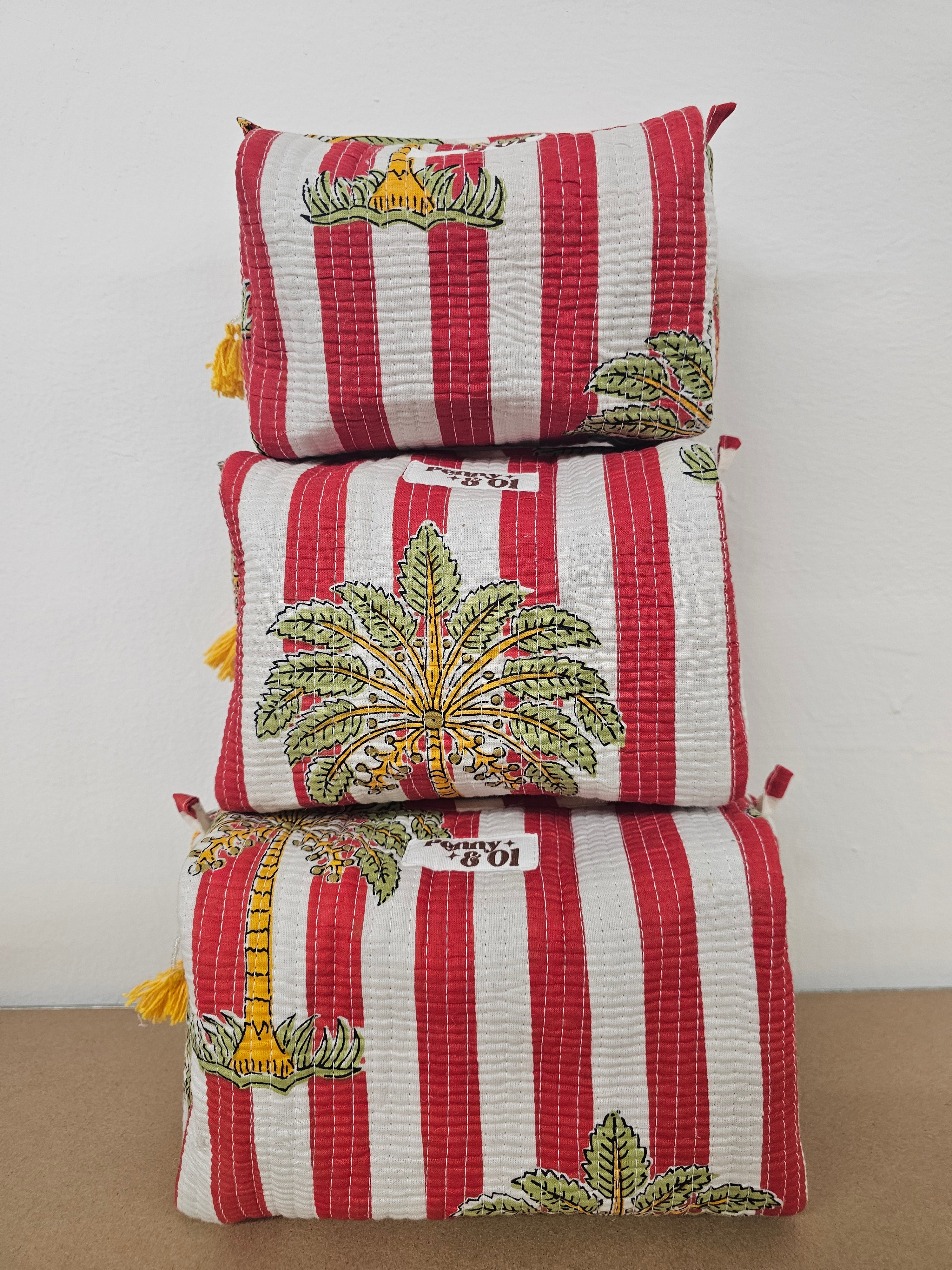 Red Striped Palm Tree Waterproof Zip pouch.