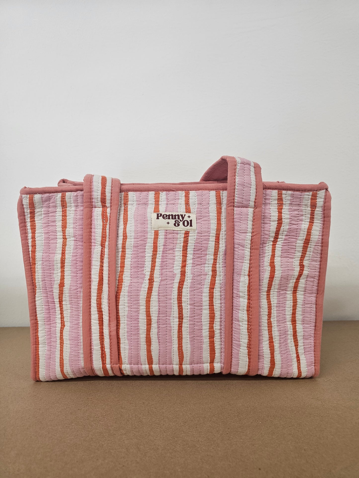 Peachy Pink Stripes Collection tote bags. Cotton tote bags all sizes