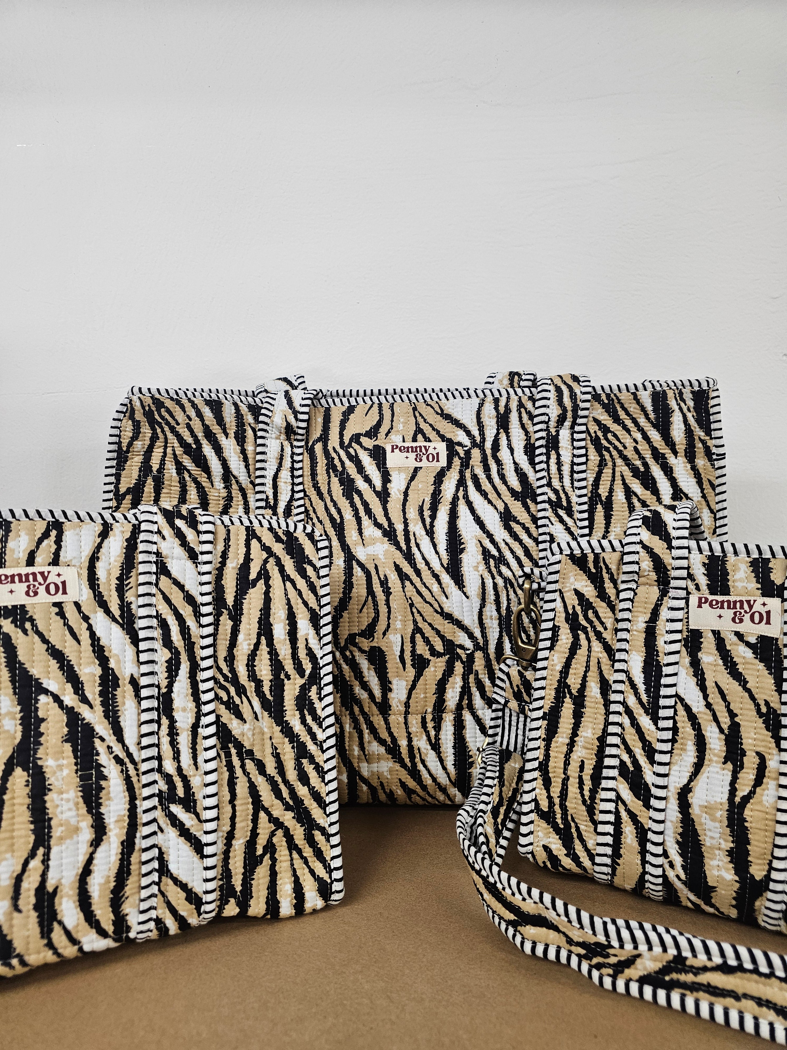 Beige Tiger Collection. Cotton, handmade tote bags