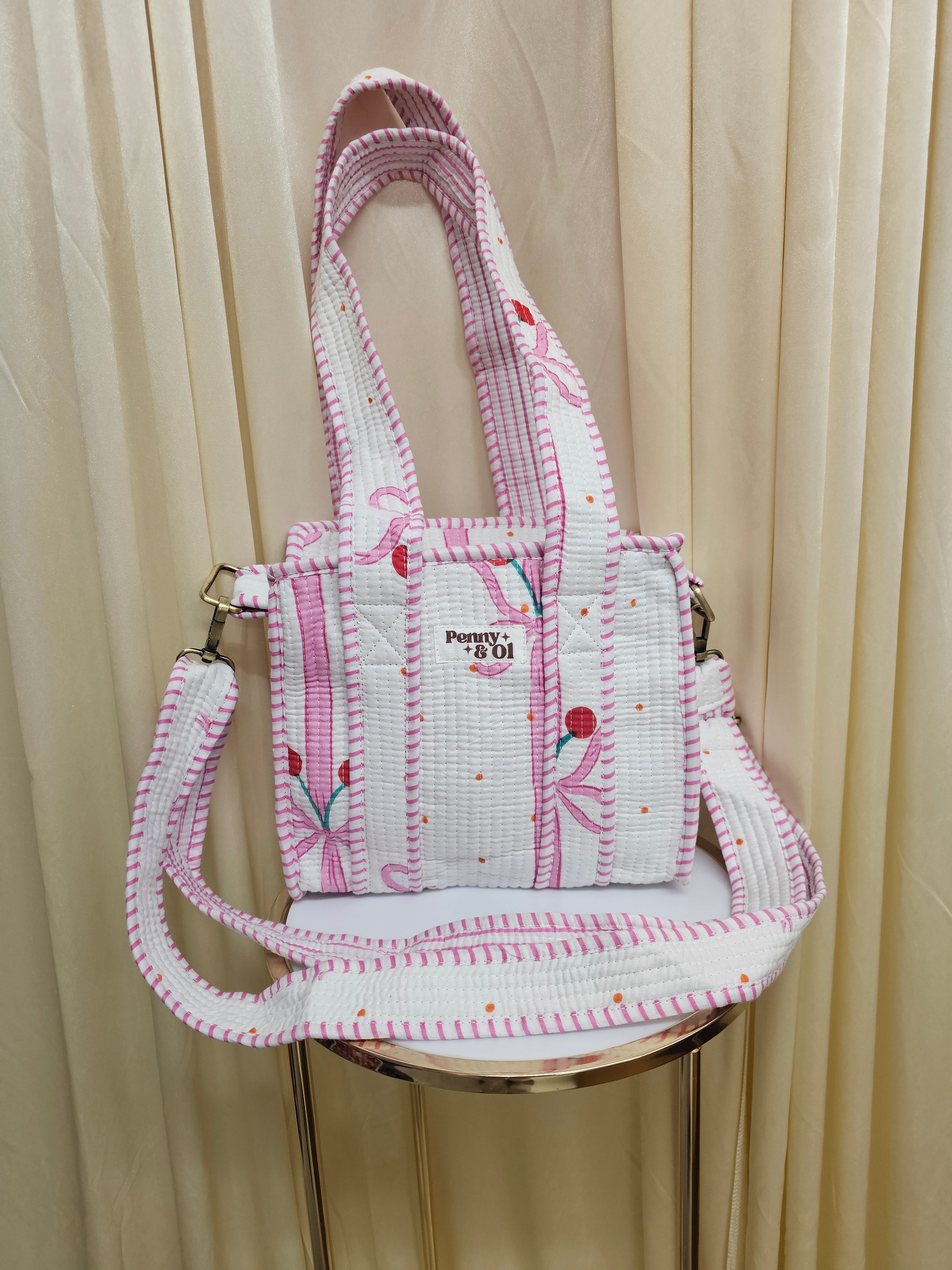 Cherry Bow collection, tote bags. Cotton tote bags all sizes.