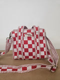 Red Checkerboard Collection tote bags. Cotton tote bags all sizes
