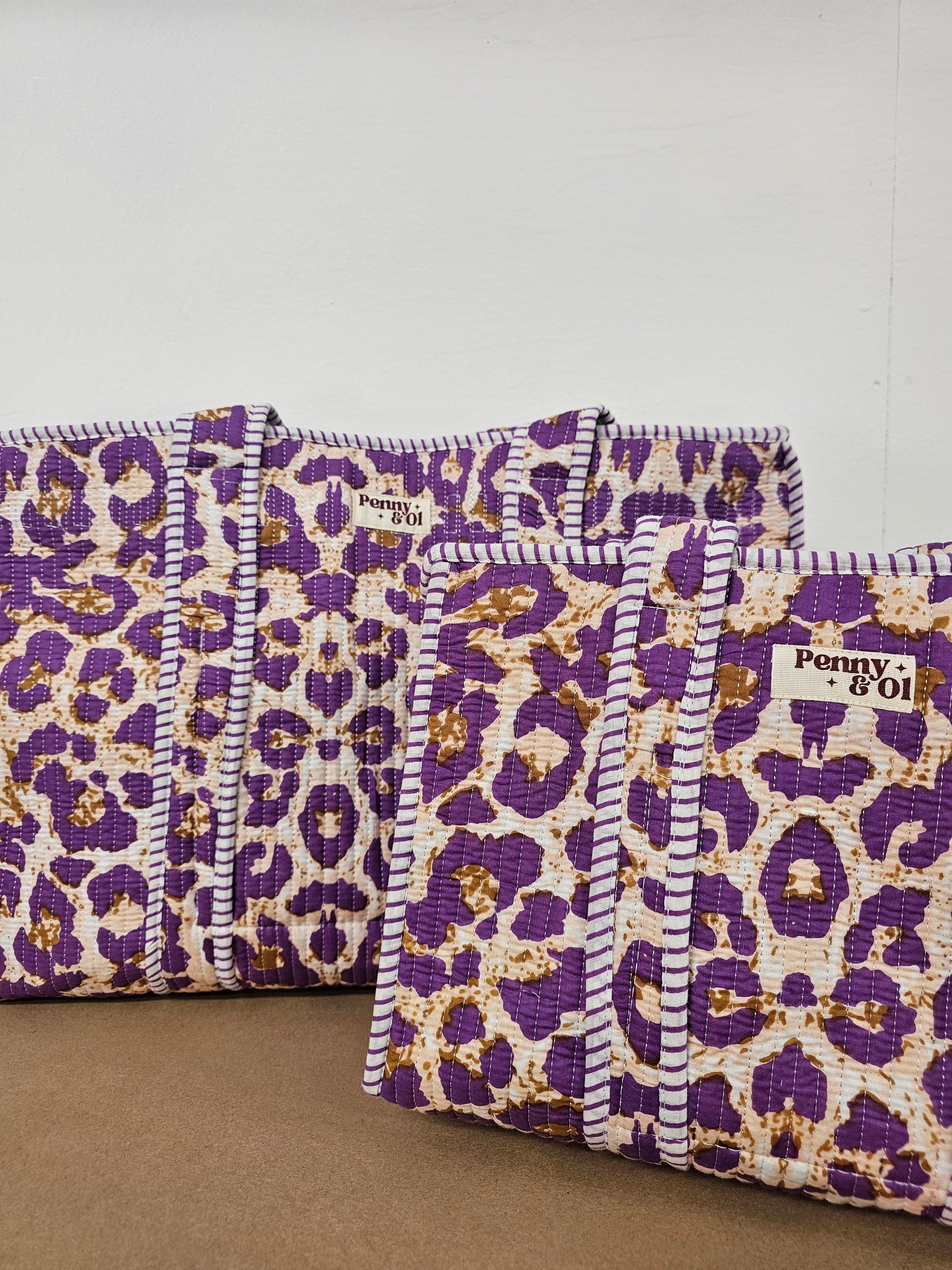 Purple Leopard Print Collection. Cotton, handmade tote bags