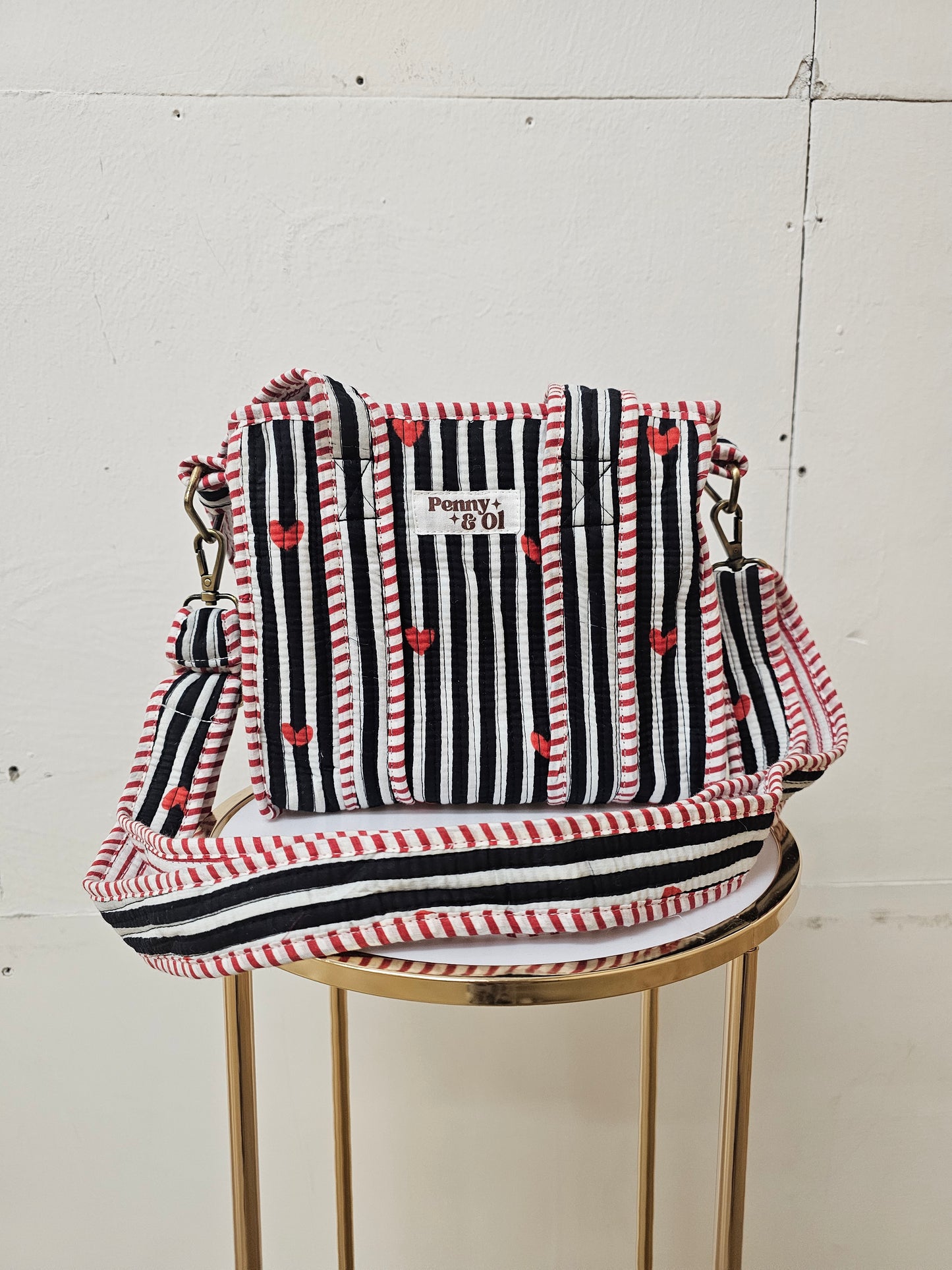 Black Striped Hearts collection, tote bags. Cotton tote bags all sizes